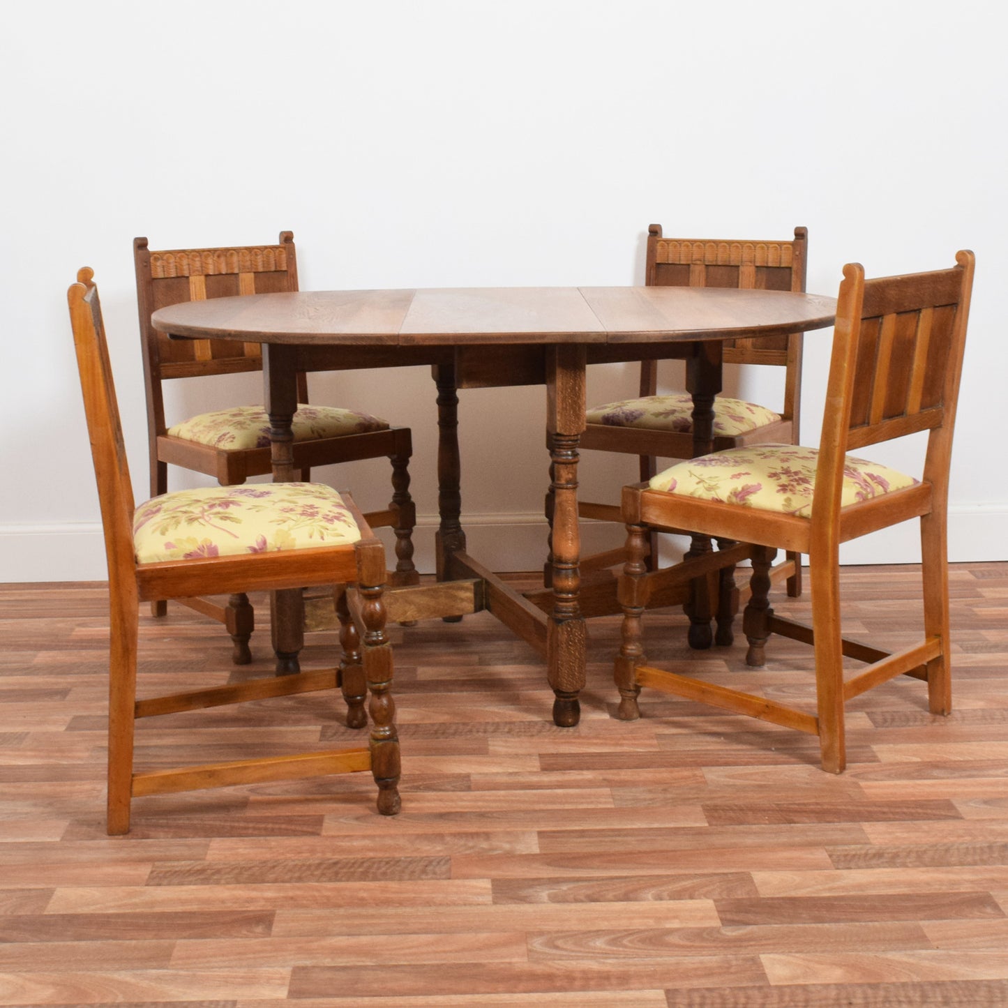 Restored Oak Drop Leaf Table and Four Chairs