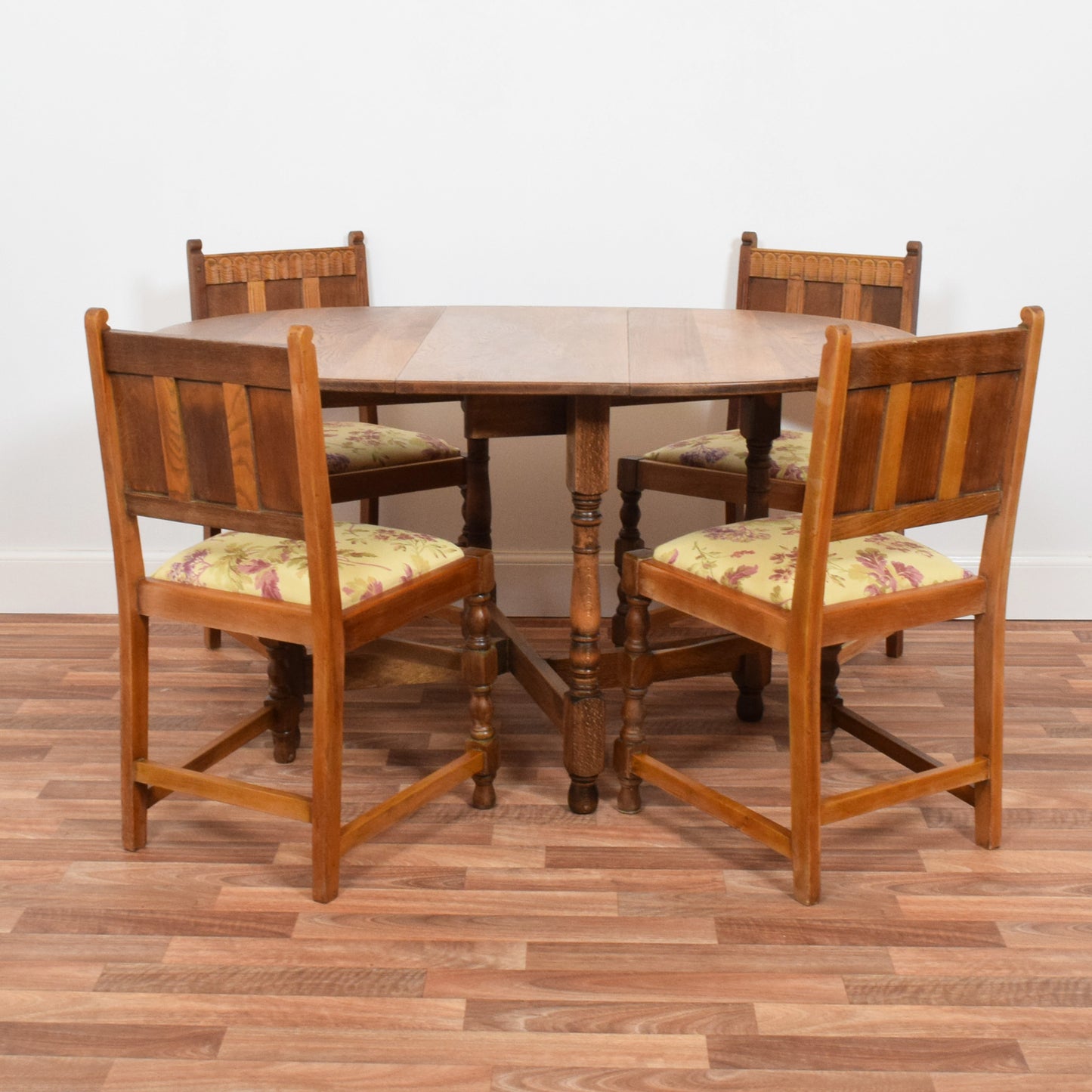 Restored Oak Drop Leaf Table and Four Chairs