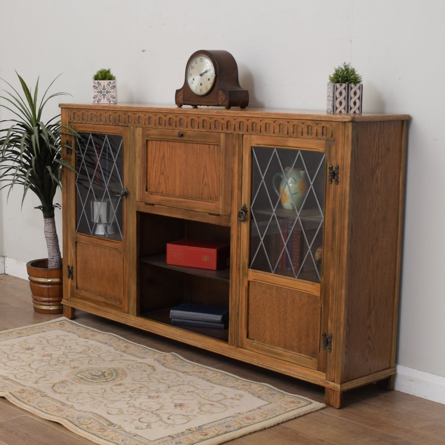 Oak Glazed Bookcase Cabinet