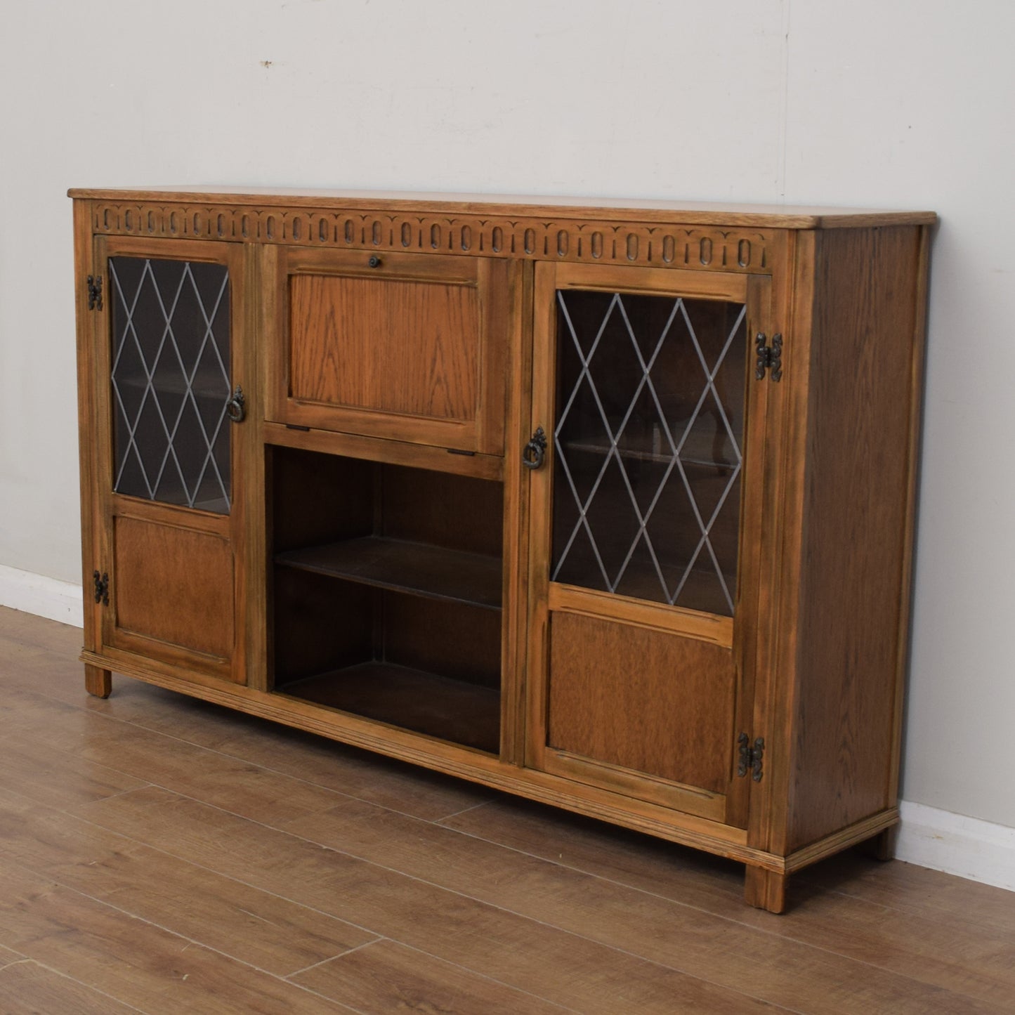 Oak Glazed Bookcase Cabinet