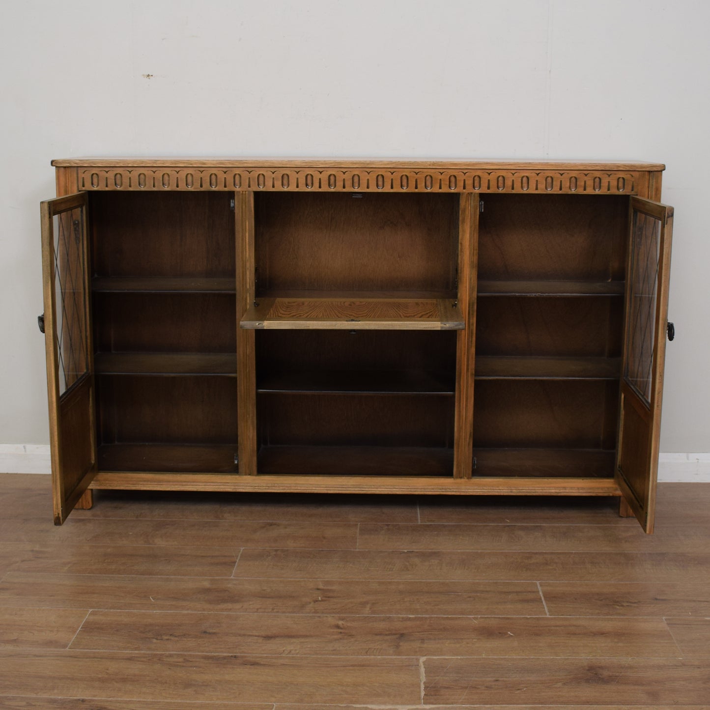 Oak Glazed Bookcase Cabinet