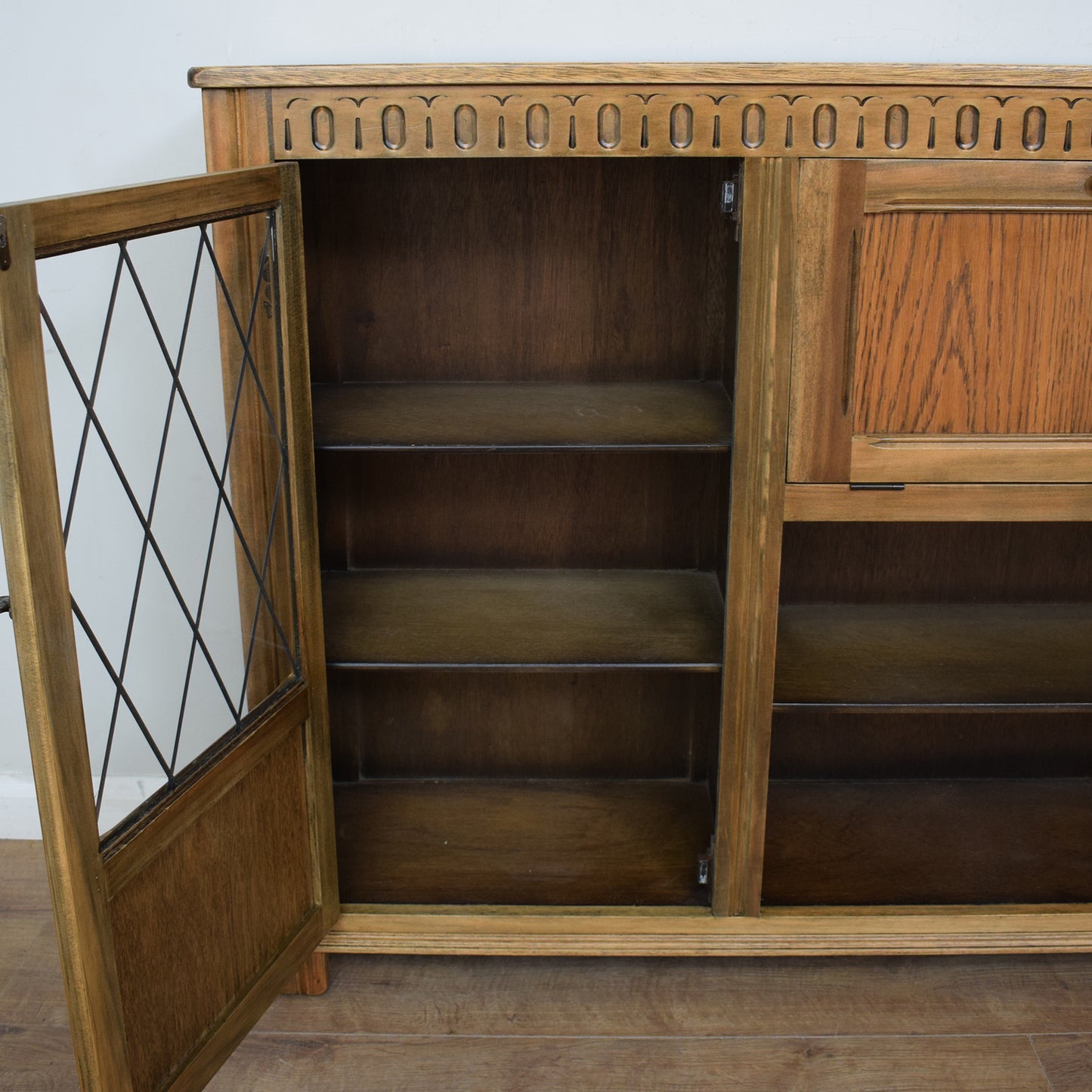 Oak Glazed Bookcase Cabinet