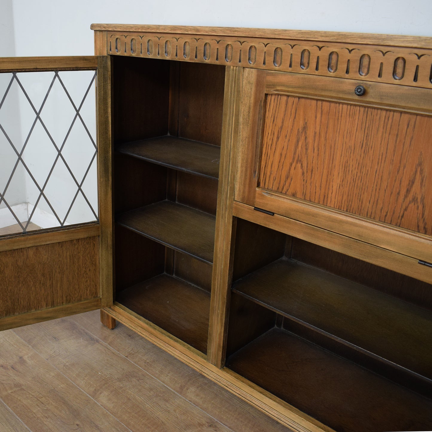 Oak Glazed Bookcase Cabinet