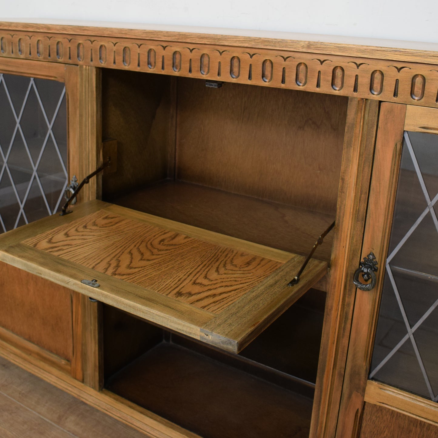 Oak Glazed Bookcase Cabinet