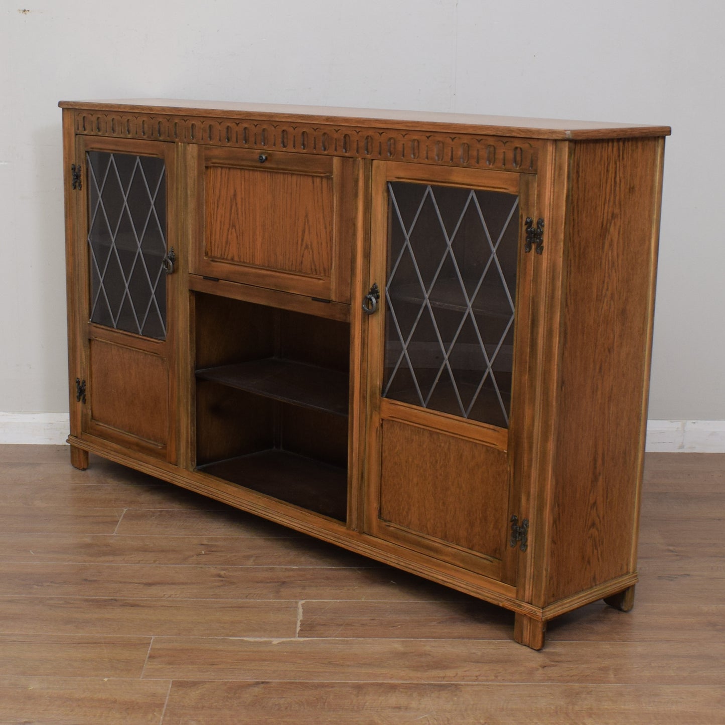 Oak Glazed Bookcase Cabinet