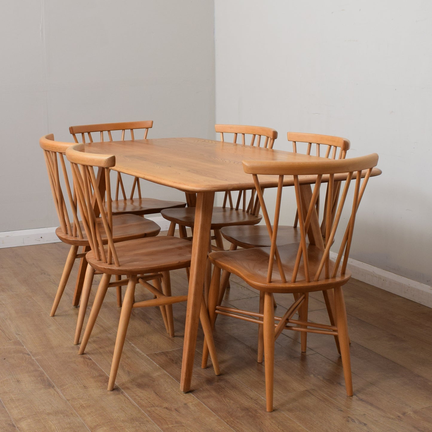 Ercol Windsor Plank Table And Six Chairs