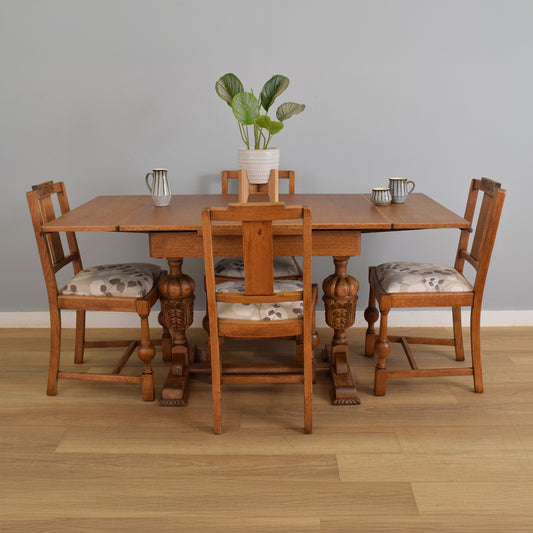 Oak Draw-Leaf Dining Table and Four