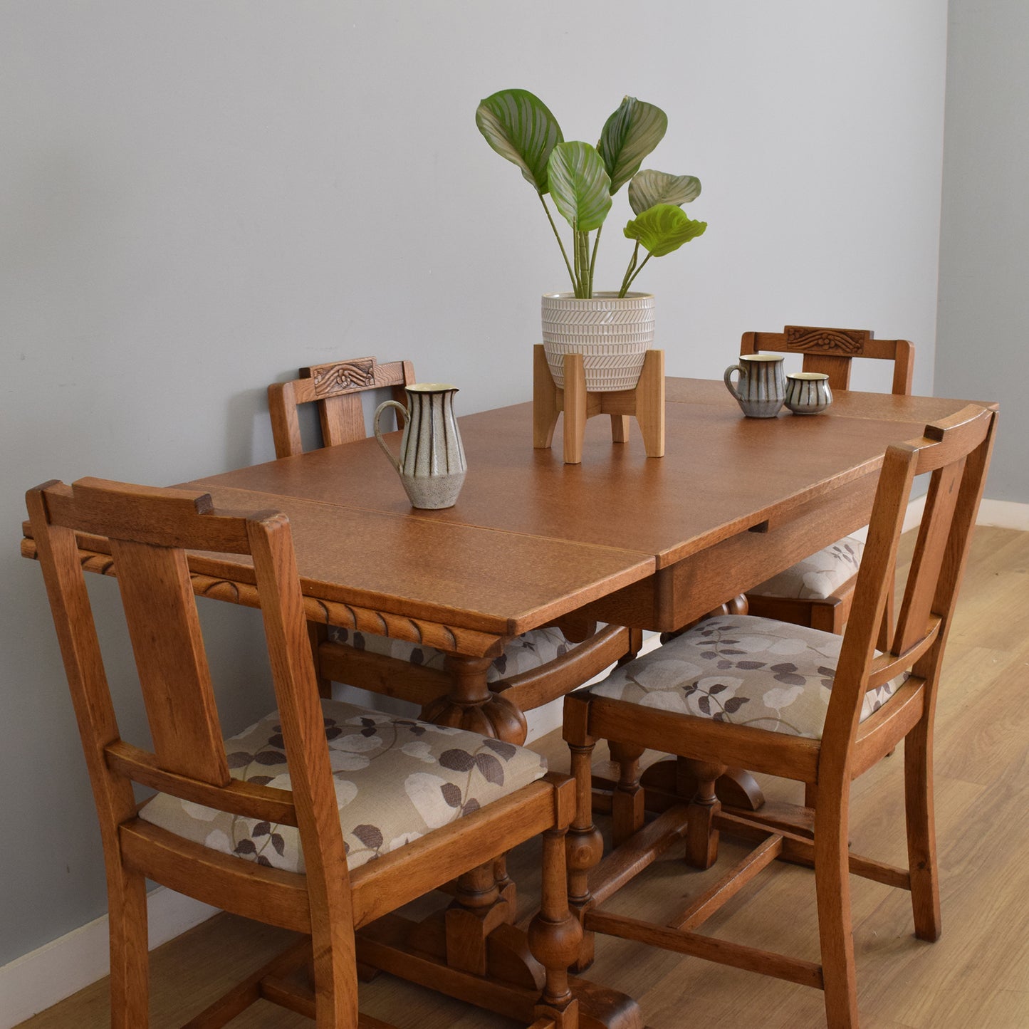 Oak Draw-Leaf Dining Table and Four