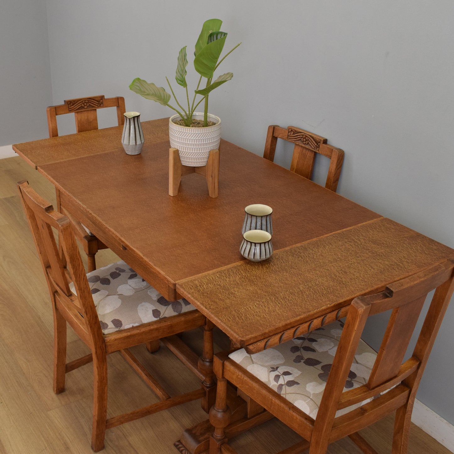 Oak Draw-Leaf Dining Table and Four