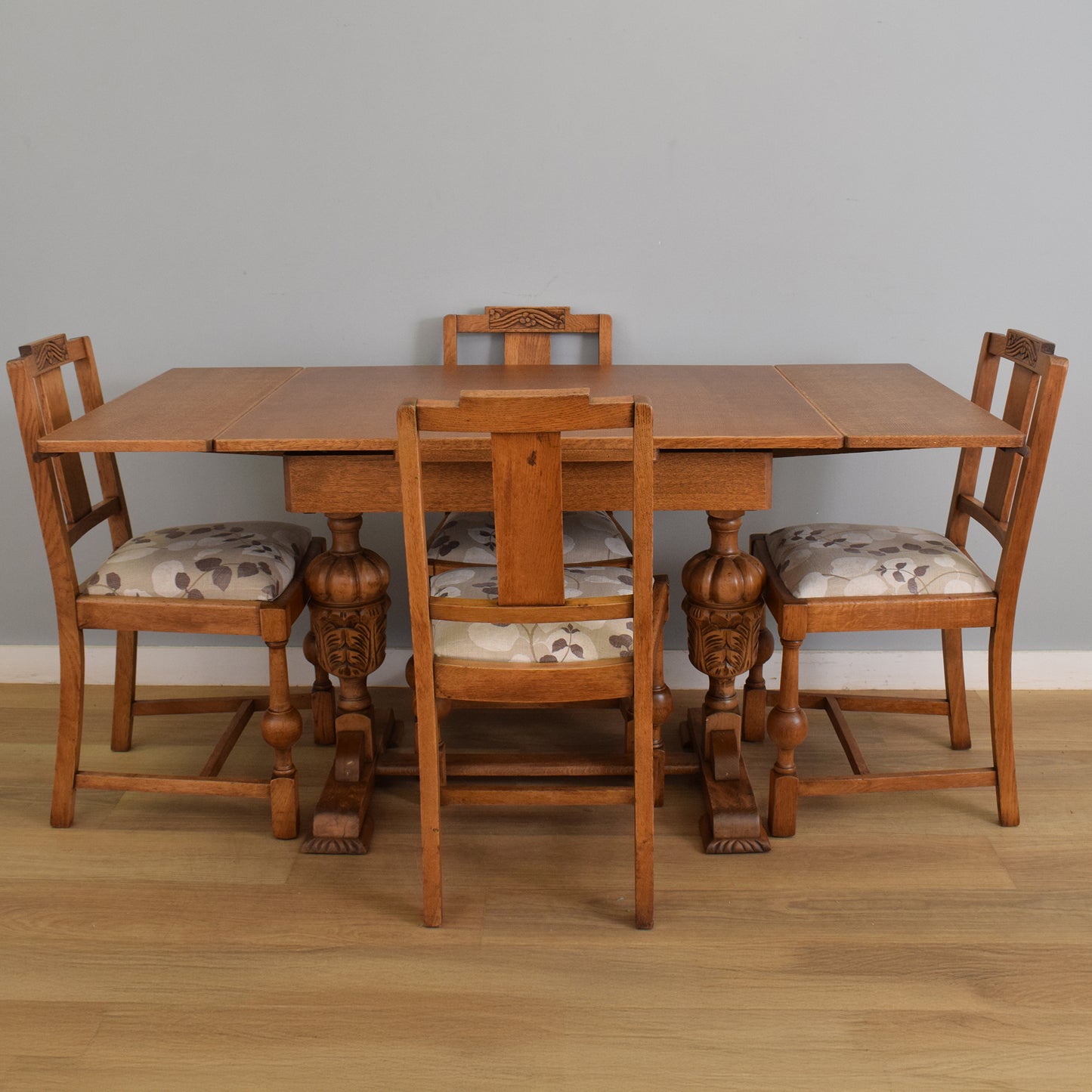 Oak Draw-Leaf Dining Table and Four