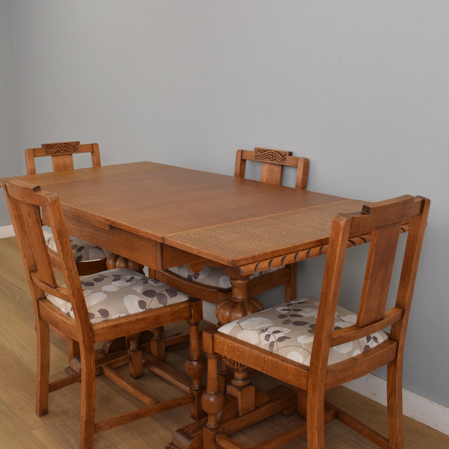 Oak Draw-Leaf Dining Table and Four