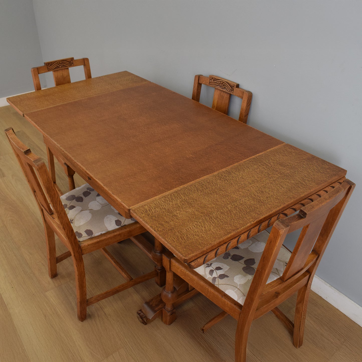 Oak Draw-Leaf Dining Table and Four