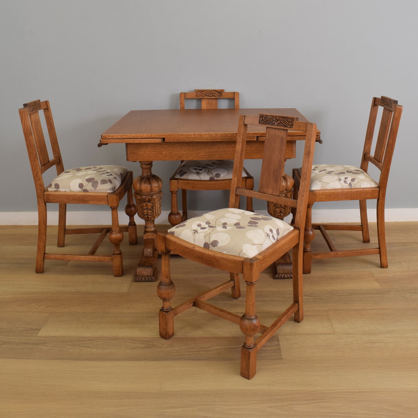 Oak Draw-Leaf Dining Table and Four