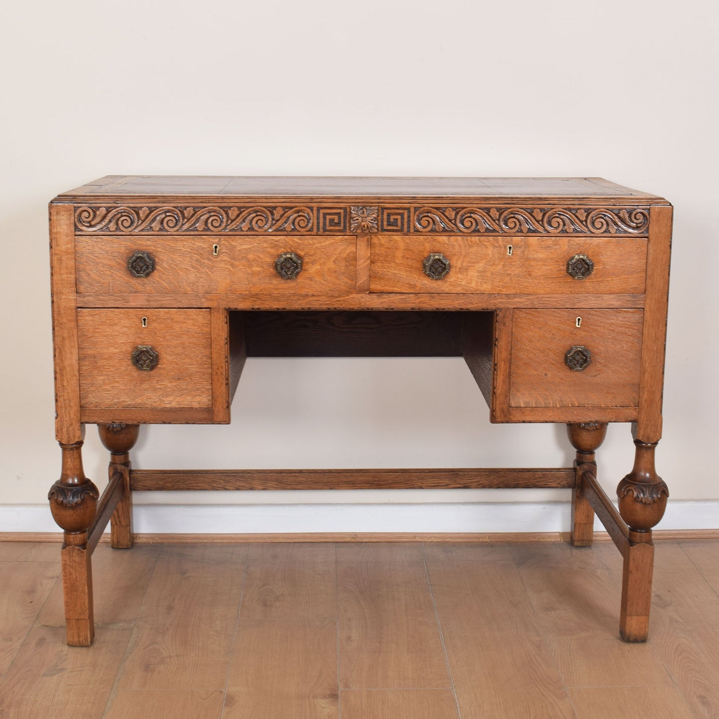 Vintage Leather-Topped Oak Desk
