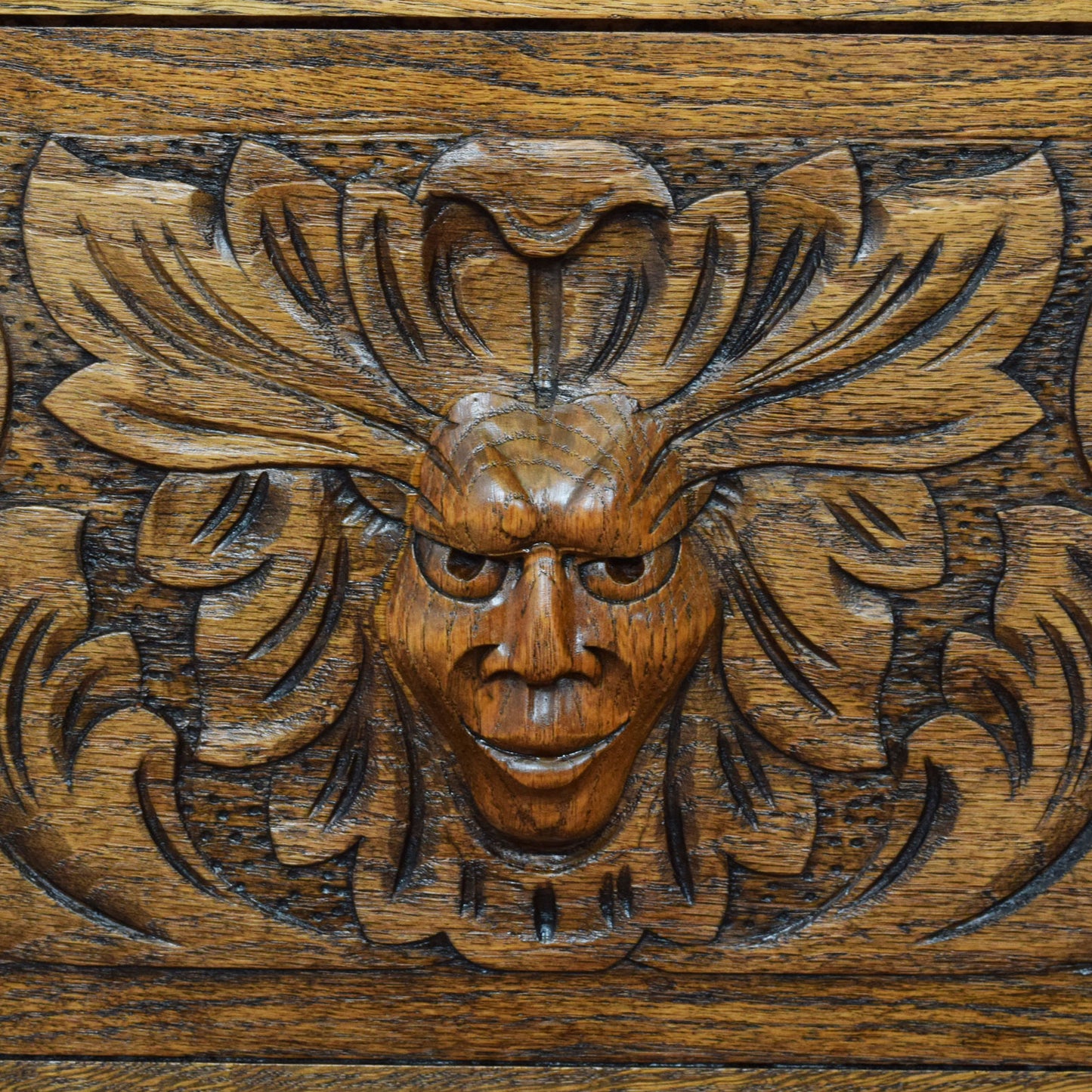 Carved Oak Monks Bench