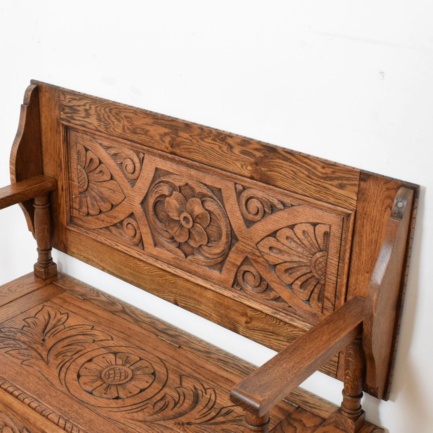 Carved Oak Monks Bench