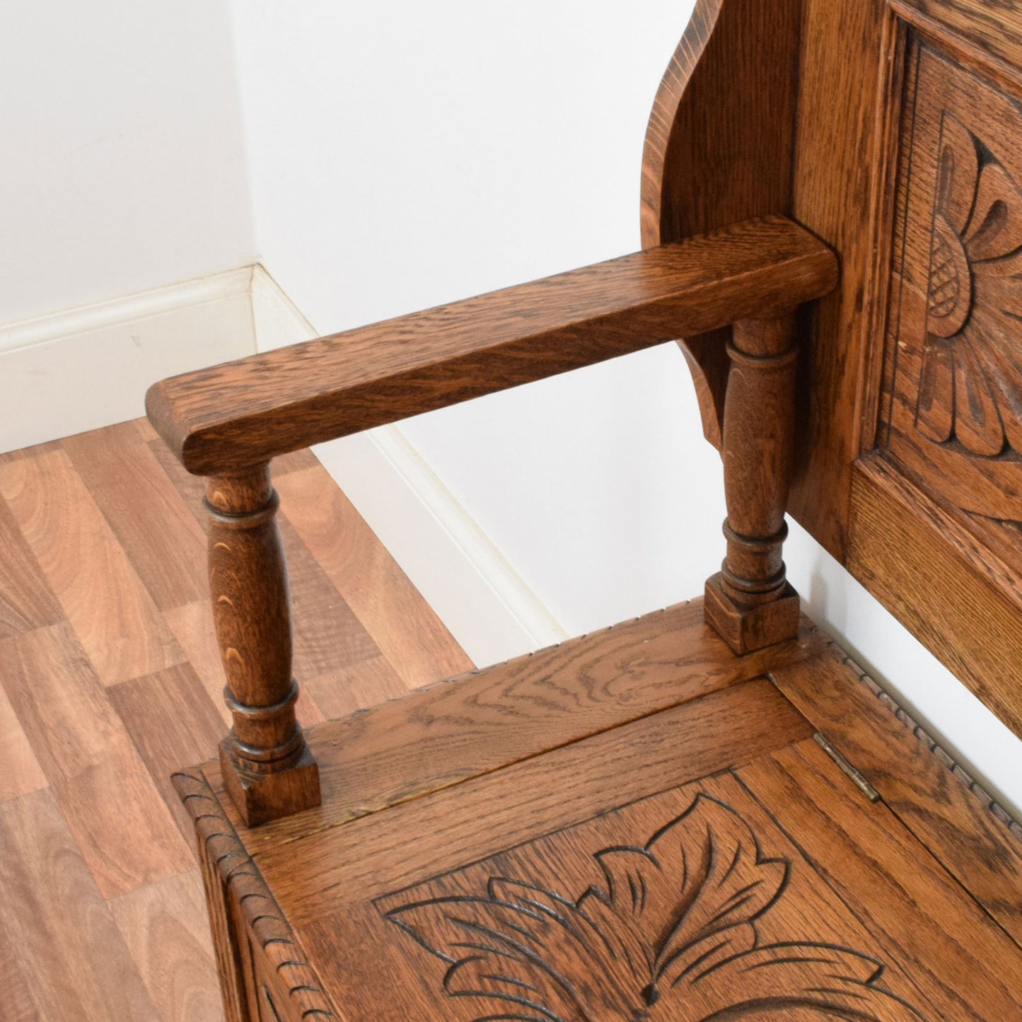 Carved Oak Monks Bench