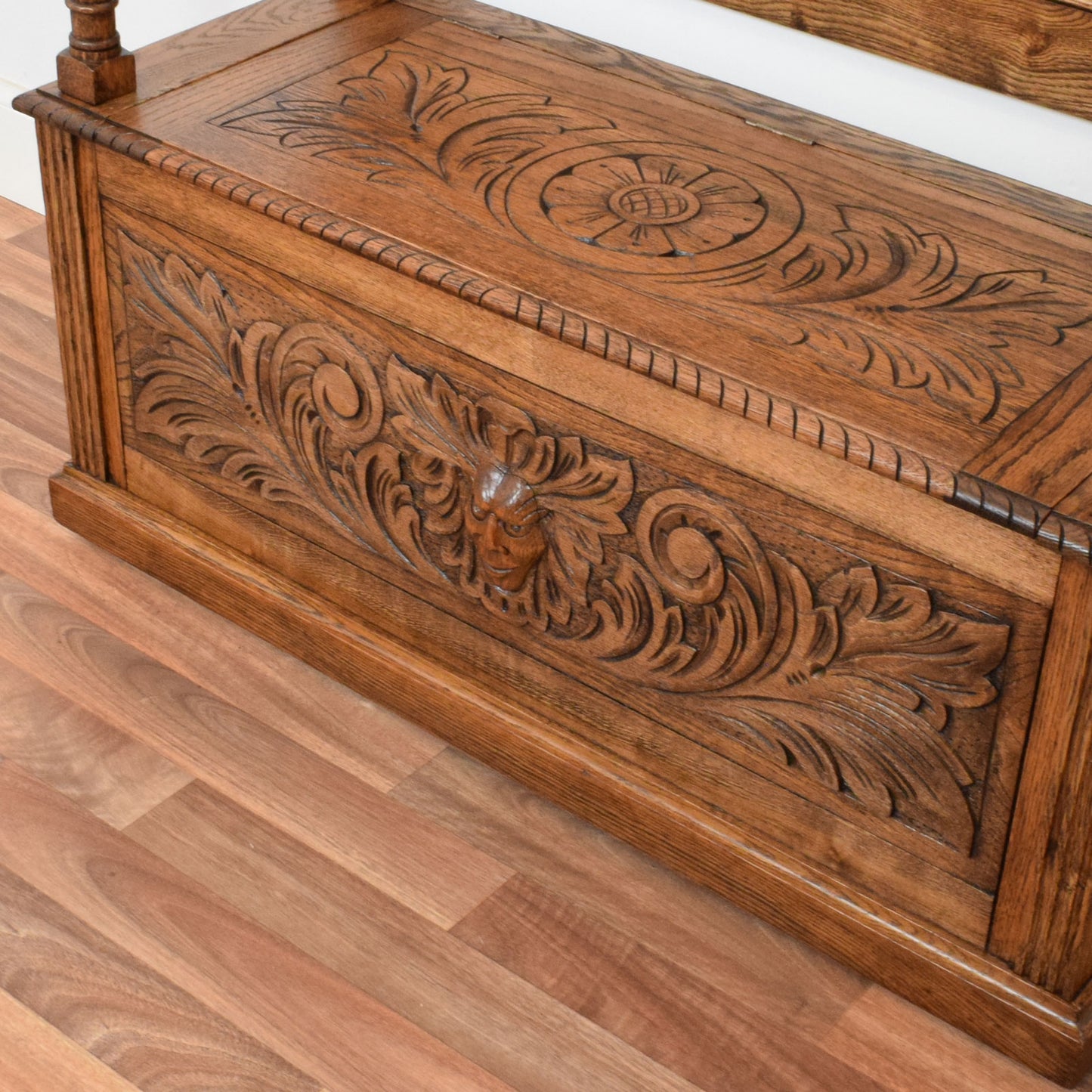 Carved Oak Monks Bench