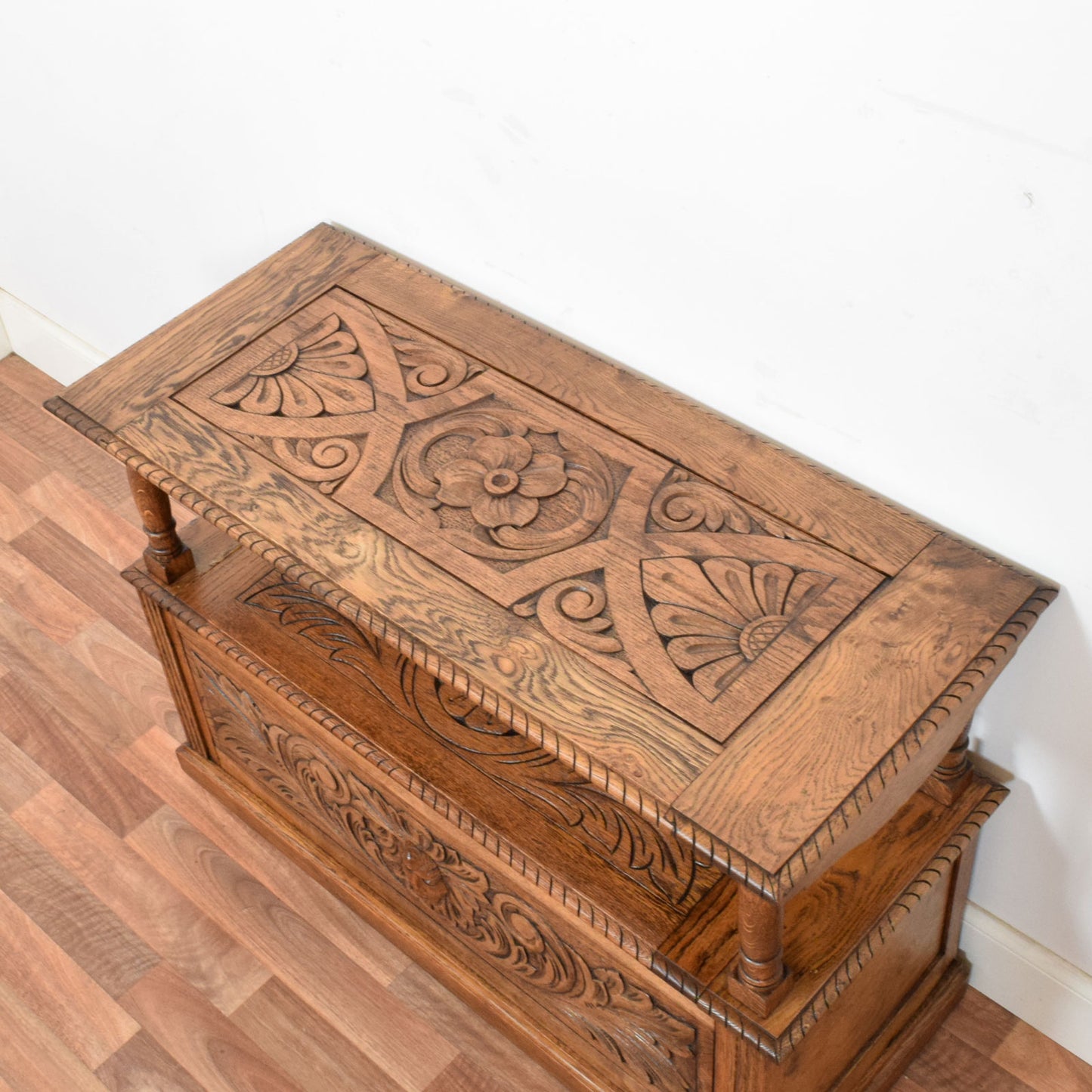 Carved Oak Monks Bench