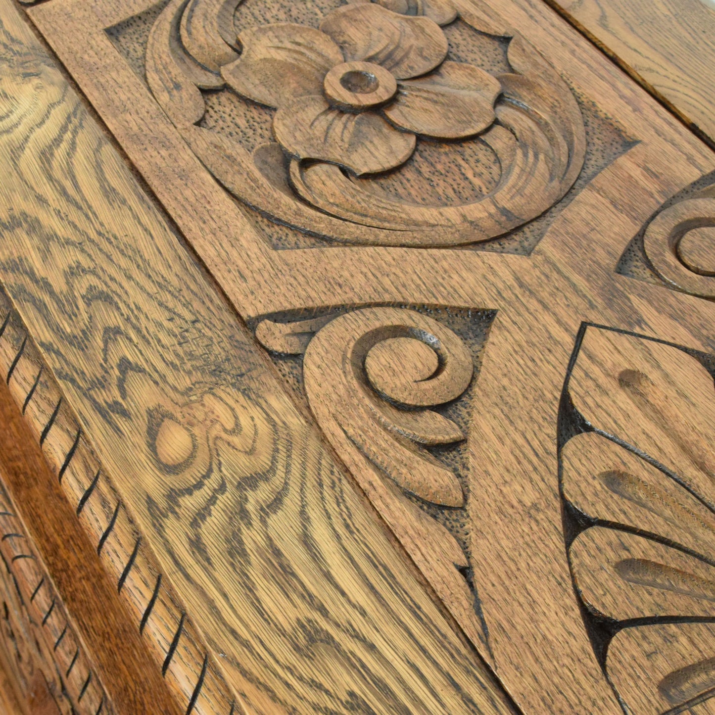 Carved Oak Monks Bench