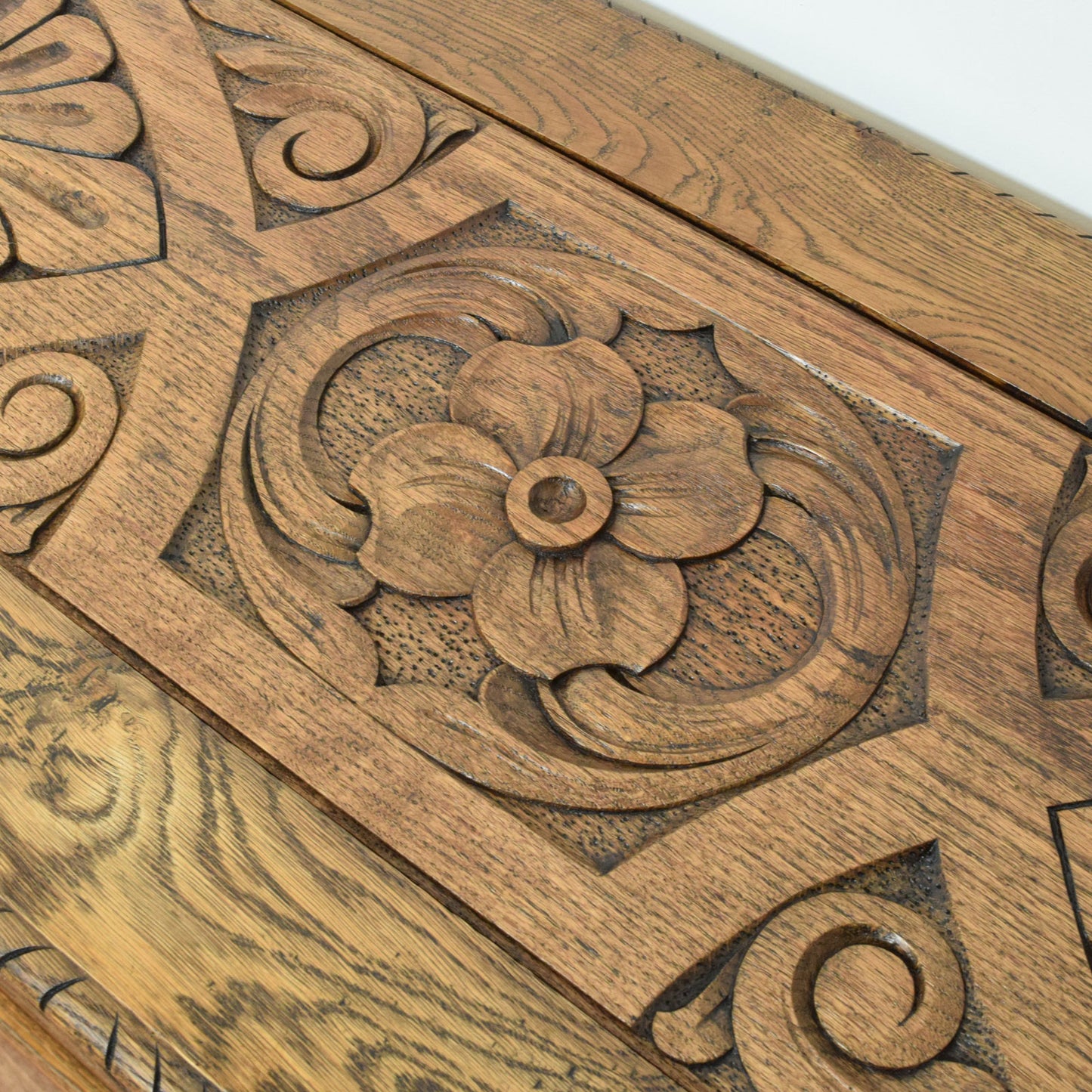 Carved Oak Monks Bench