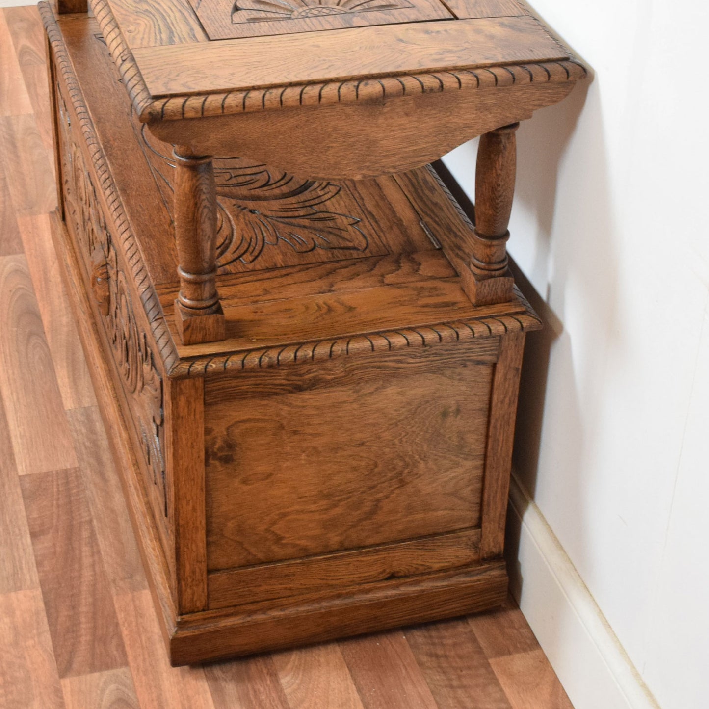 Carved Oak Monks Bench
