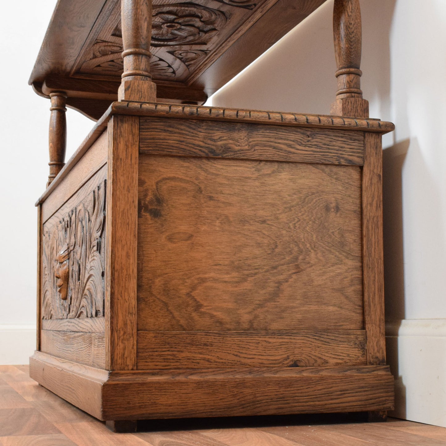 Carved Oak Monks Bench