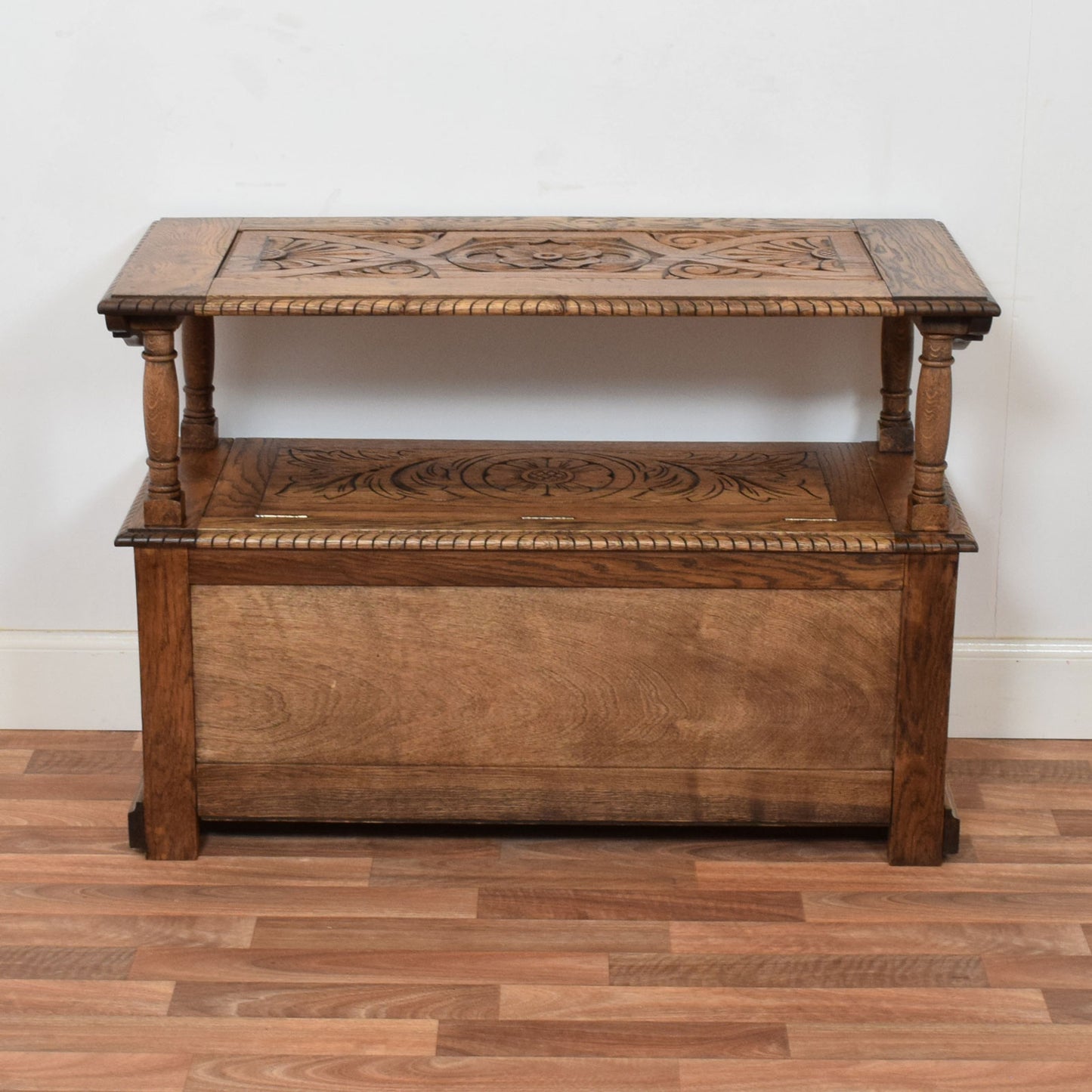 Carved Oak Monks Bench