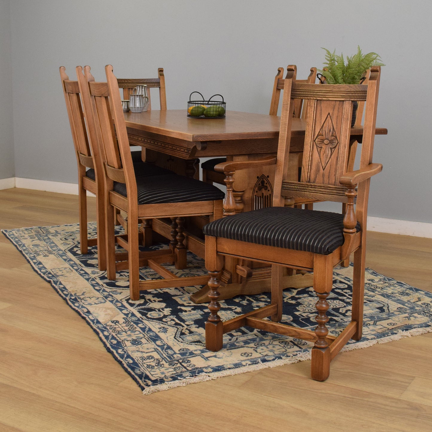 'Old Charm' Oak Table and Six Chairs