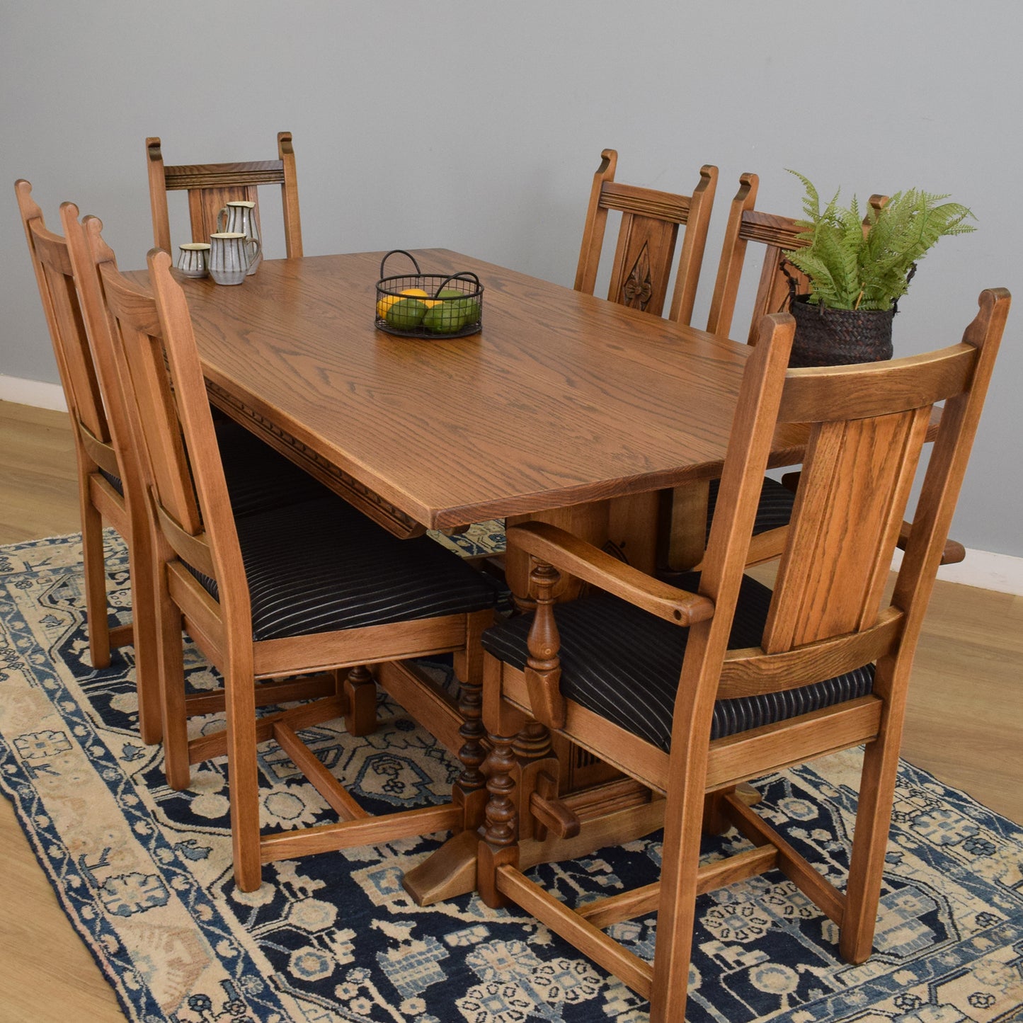 'Old Charm' Oak Table and Six Chairs