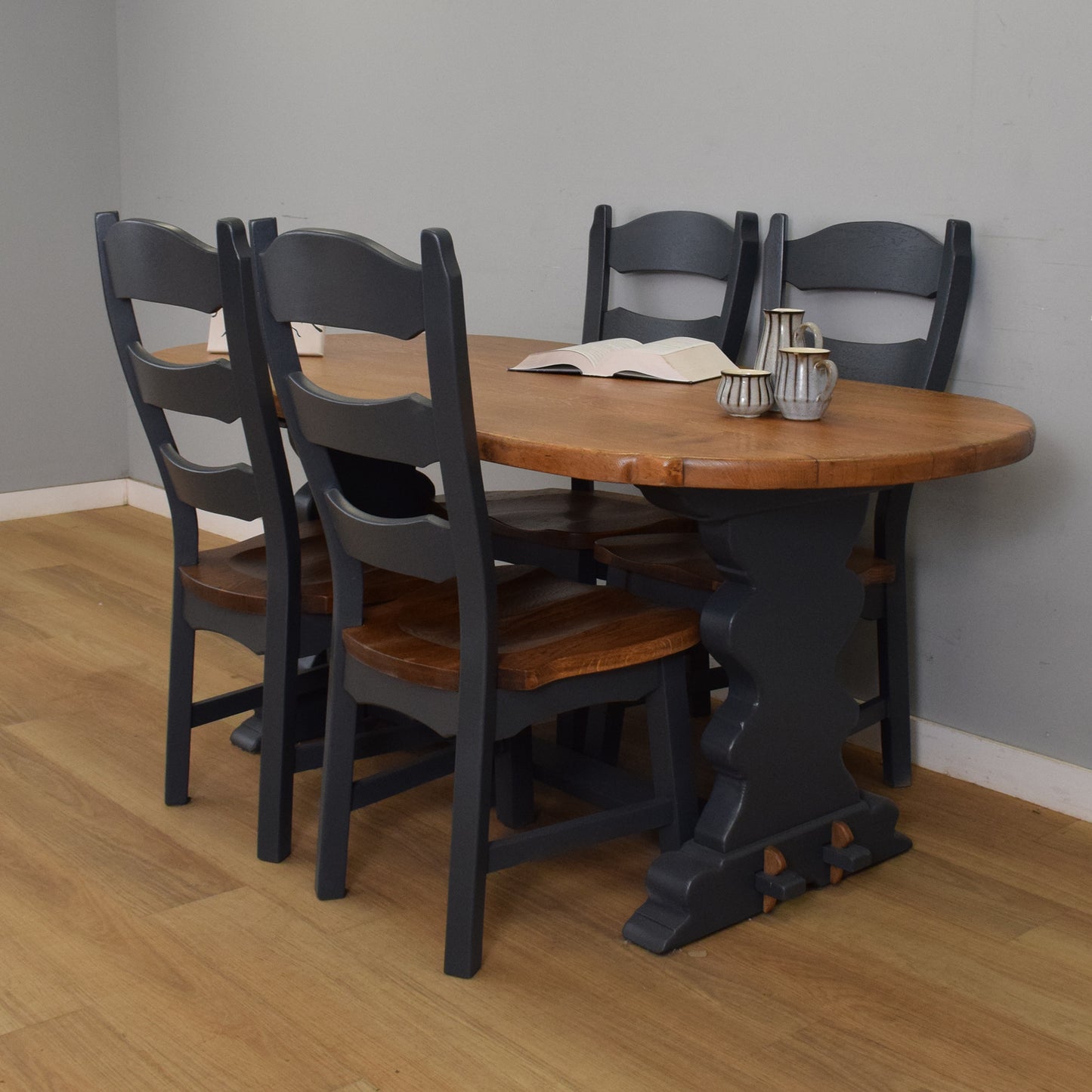 Painted Oak Table and Four Chairs