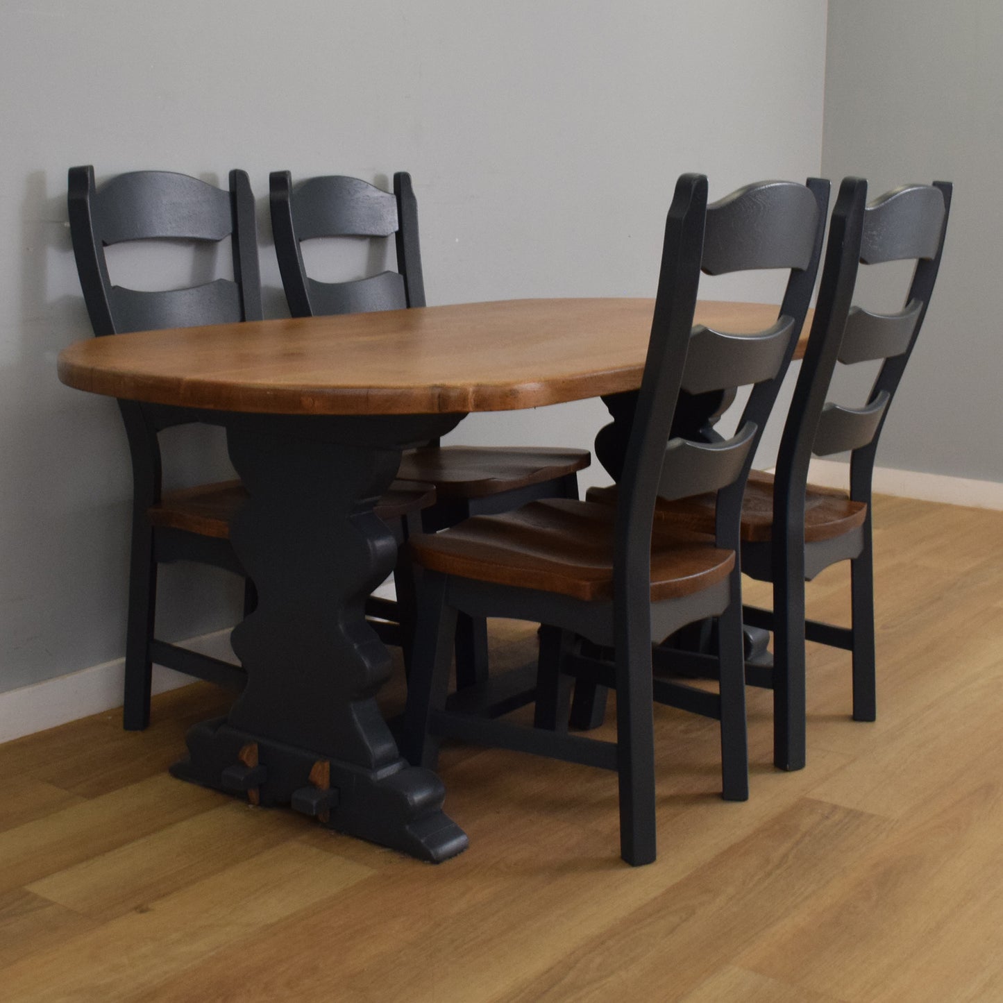 Painted Oak Table and Four Chairs
