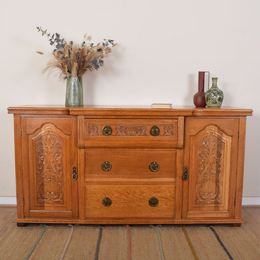Large Ornate Carved Oak Sideboard