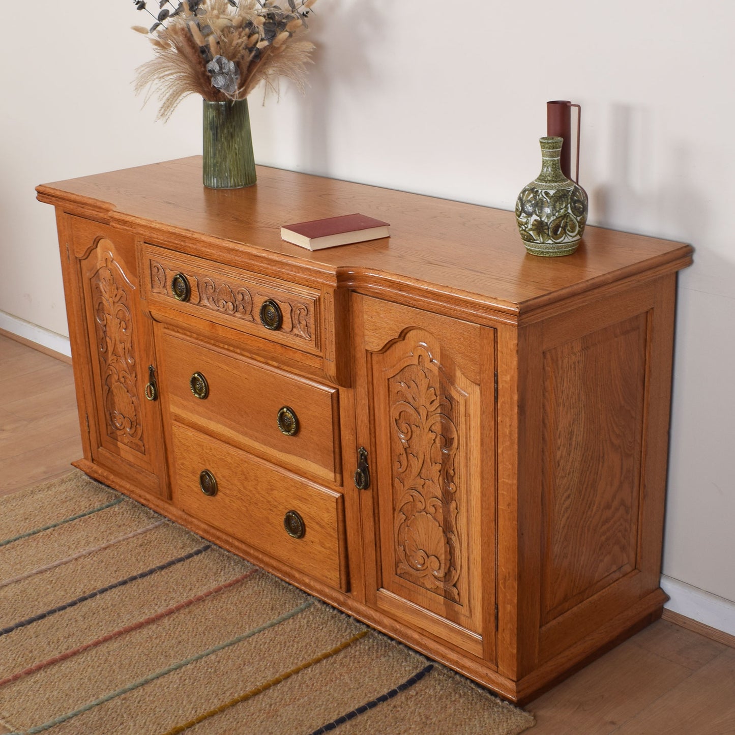 Large Ornate Carved Oak Sideboard