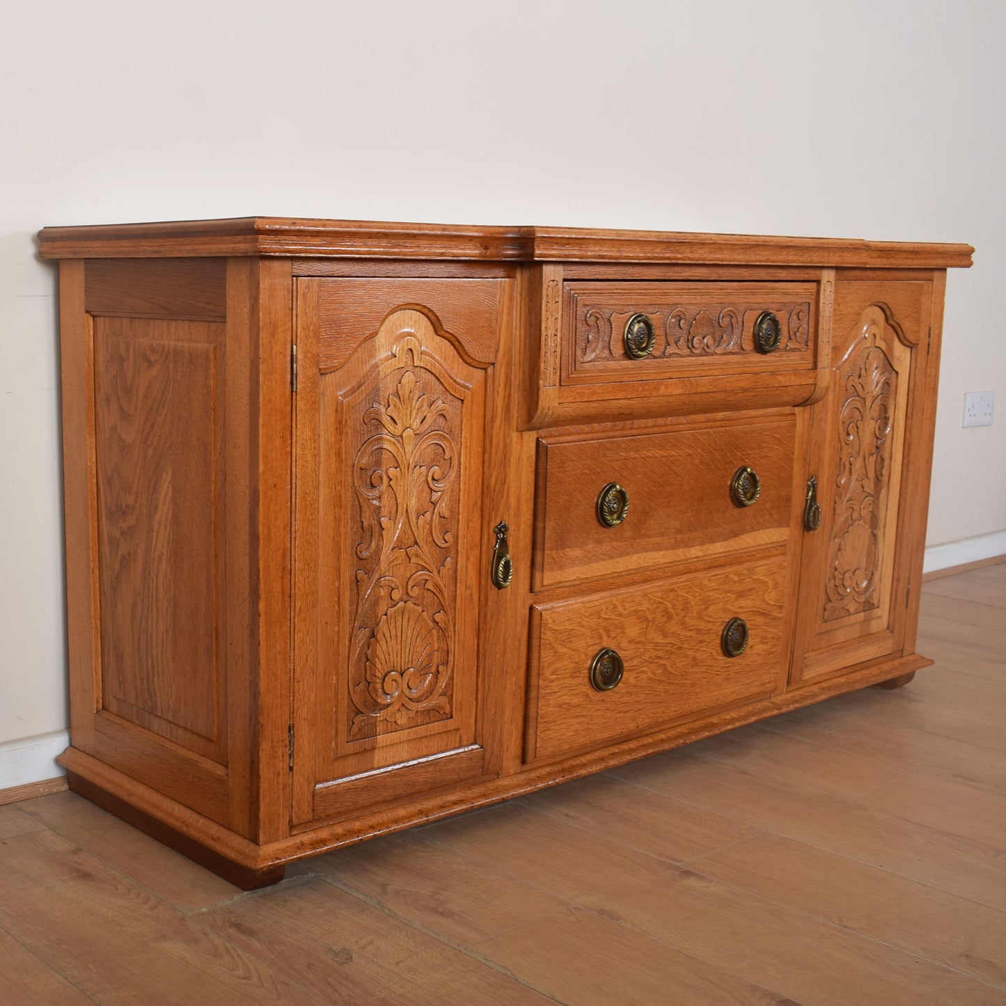 Large Ornate Carved Oak Sideboard