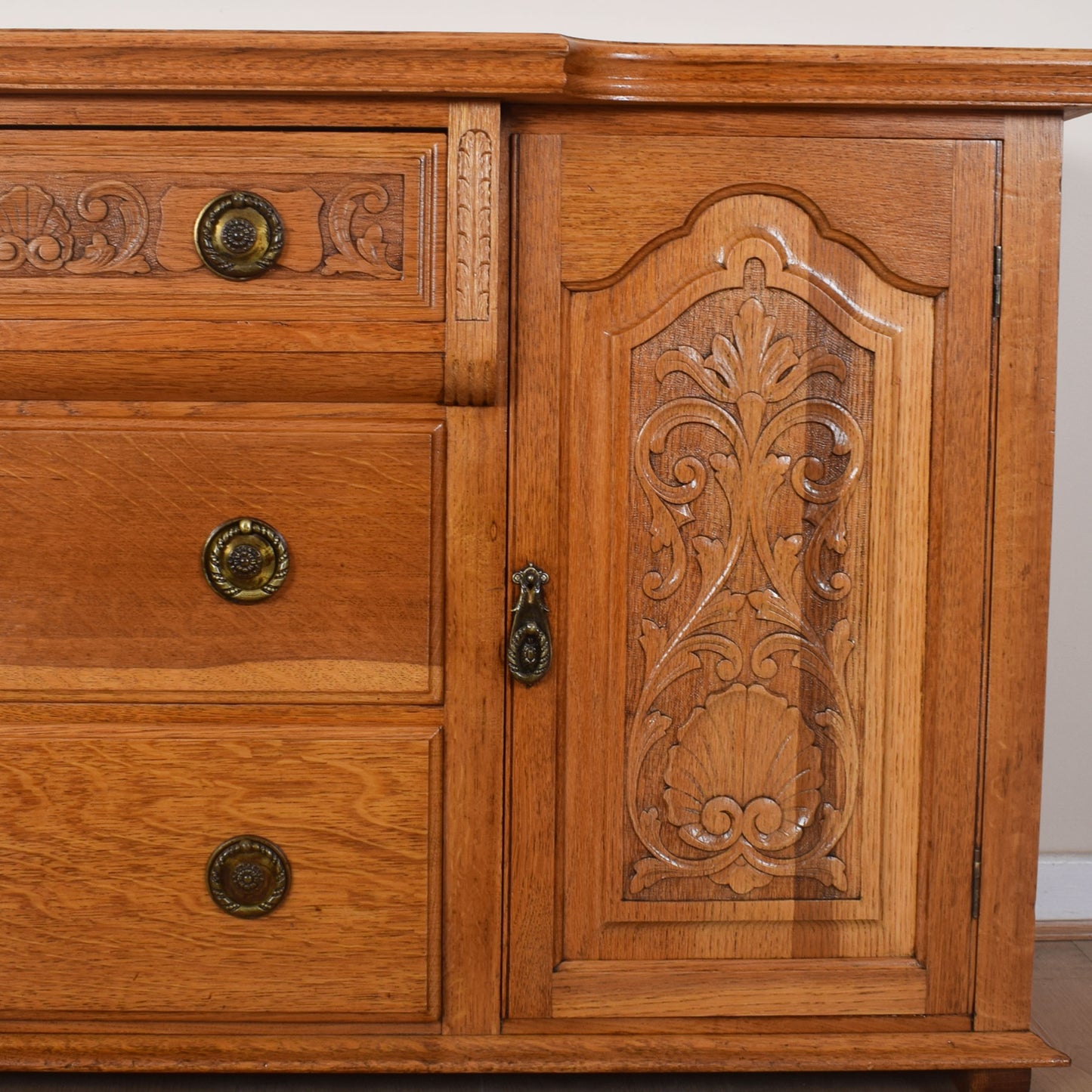 Large Ornate Carved Oak Sideboard