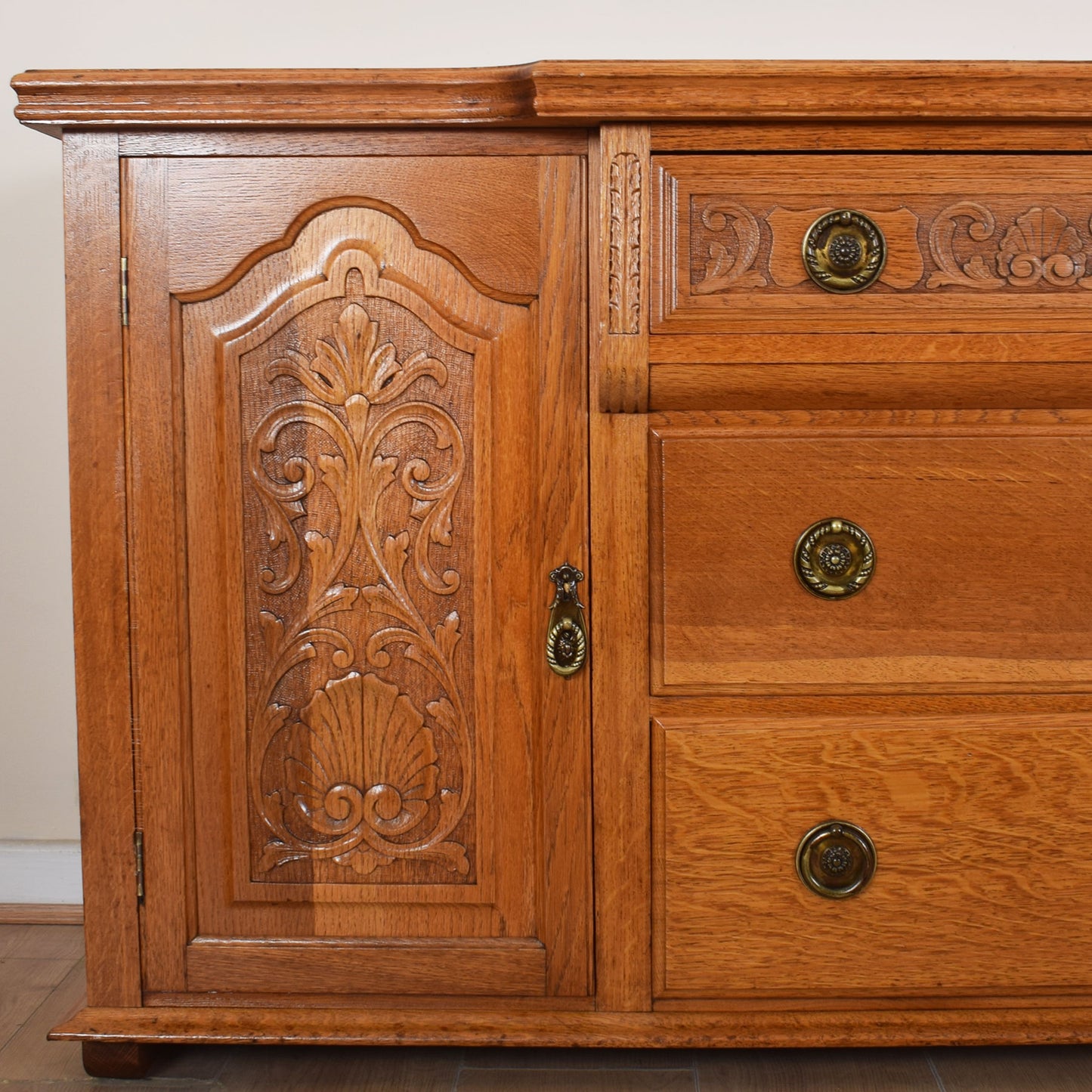 Large Ornate Carved Oak Sideboard