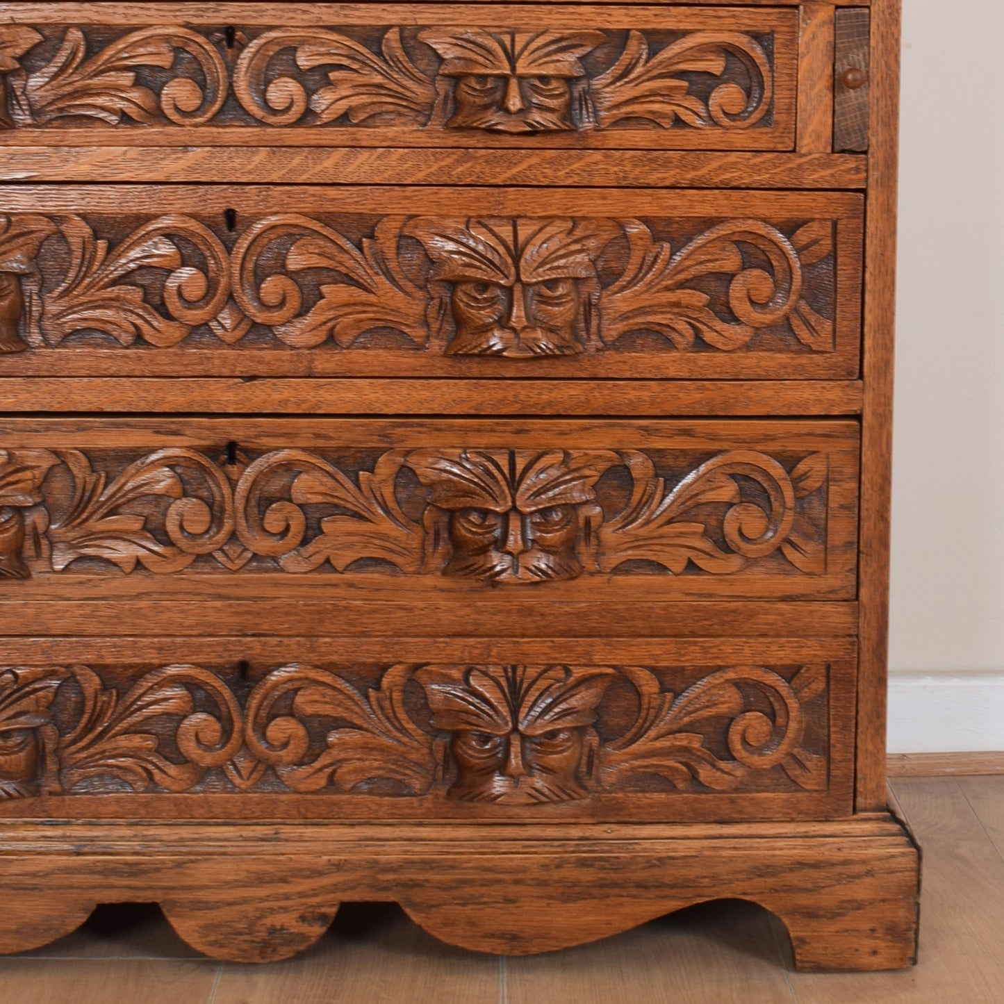 Ornately Carved Oak Greenman Bureau