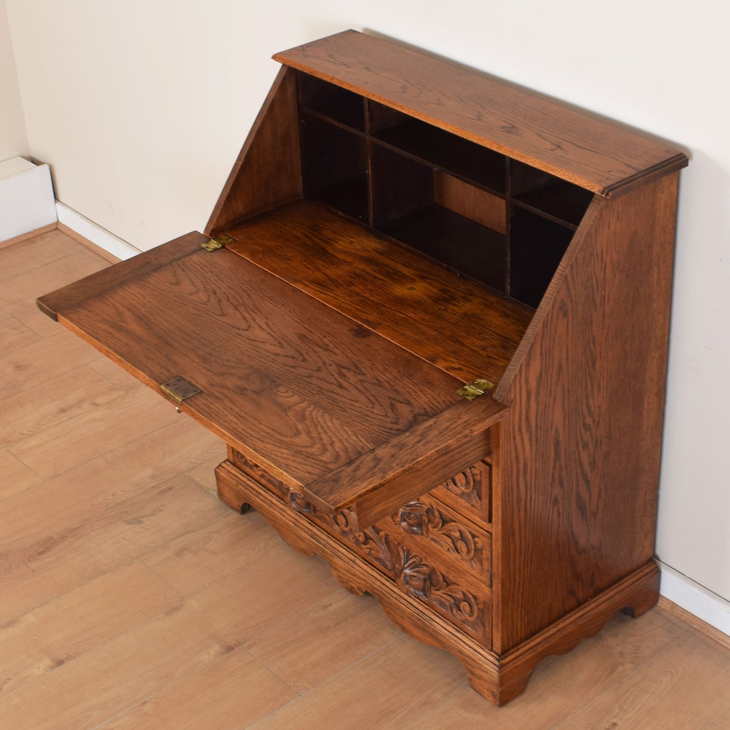 Ornately Carved Oak Greenman Bureau