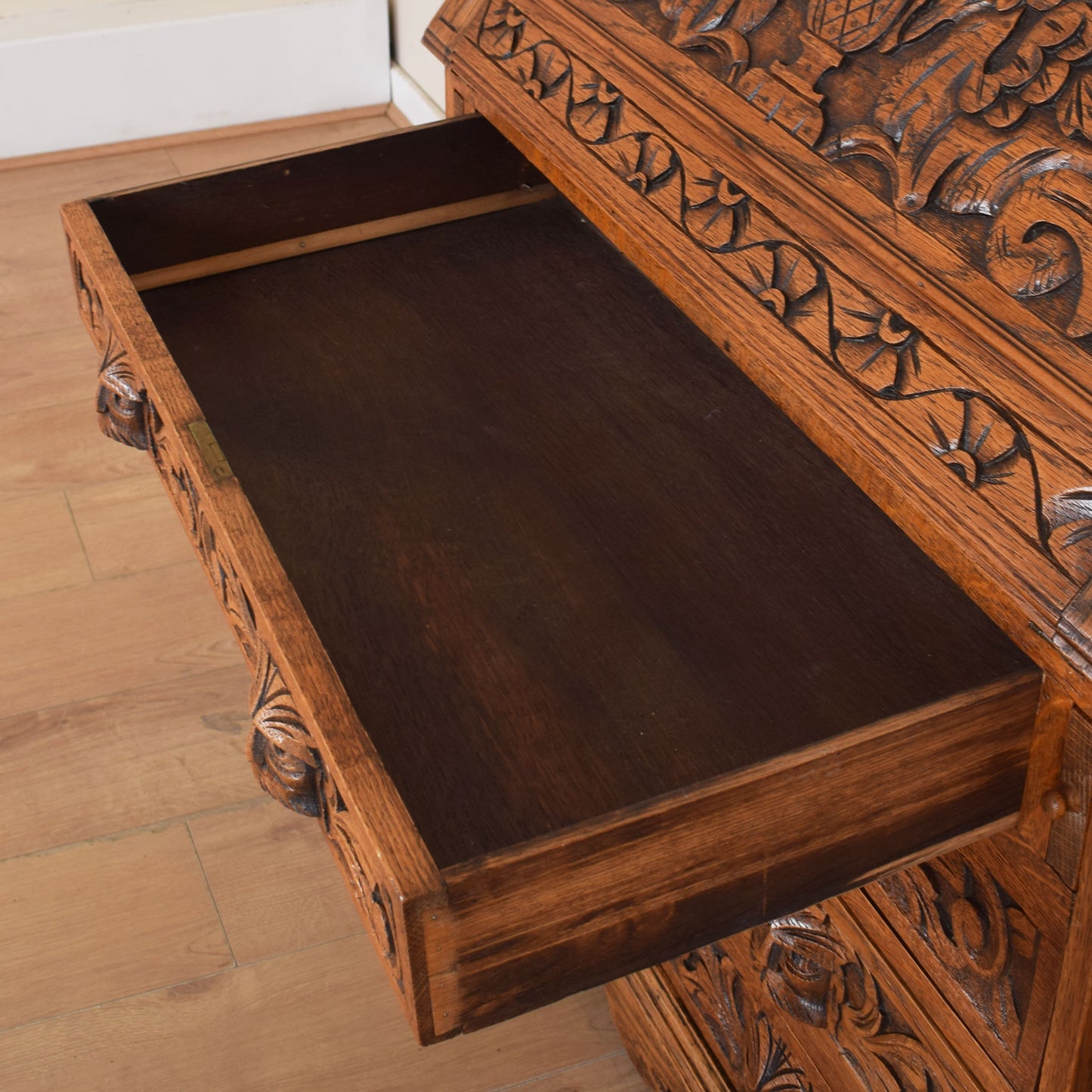 Ornately Carved Oak Greenman Bureau