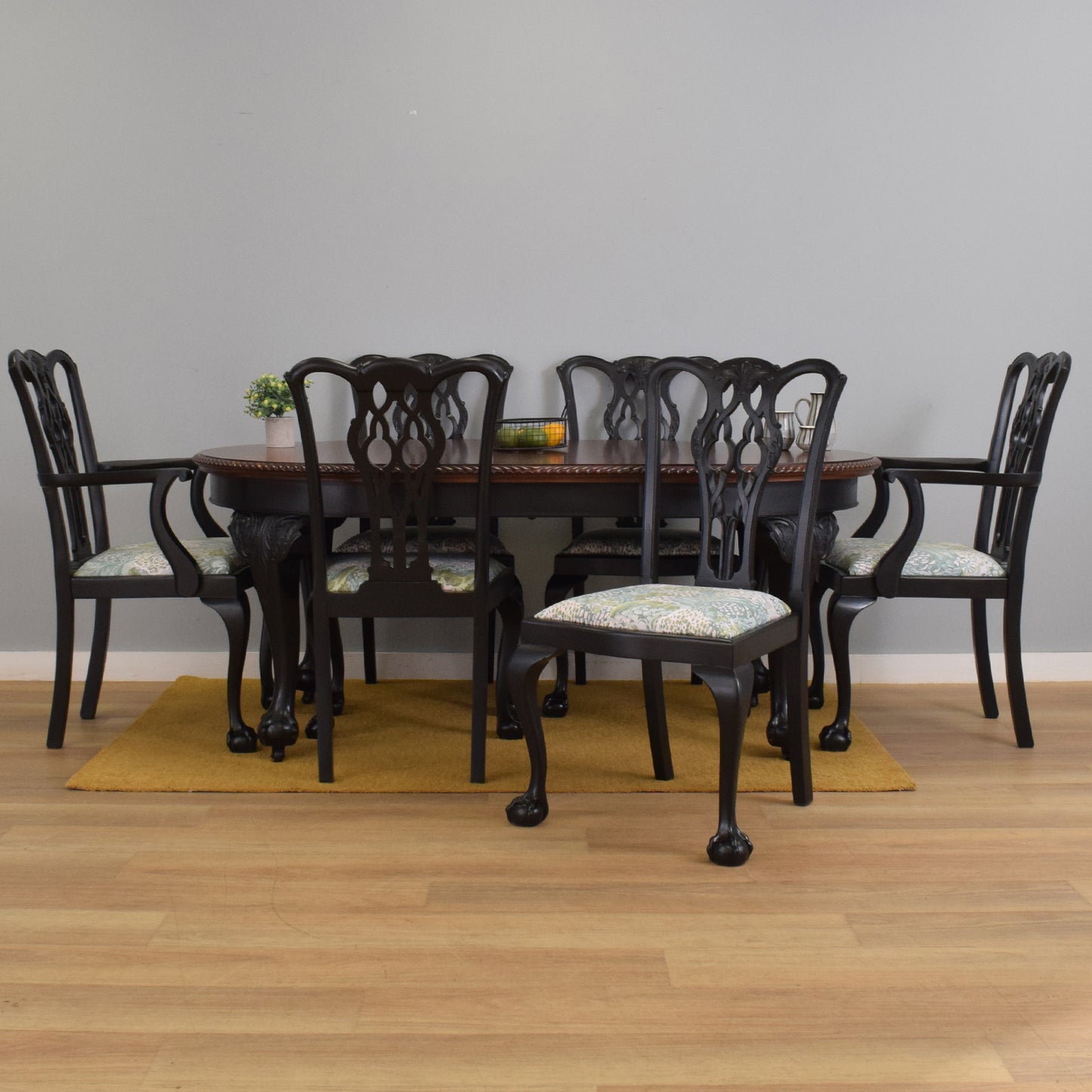 Painted Mahogany Table and Six Chairs