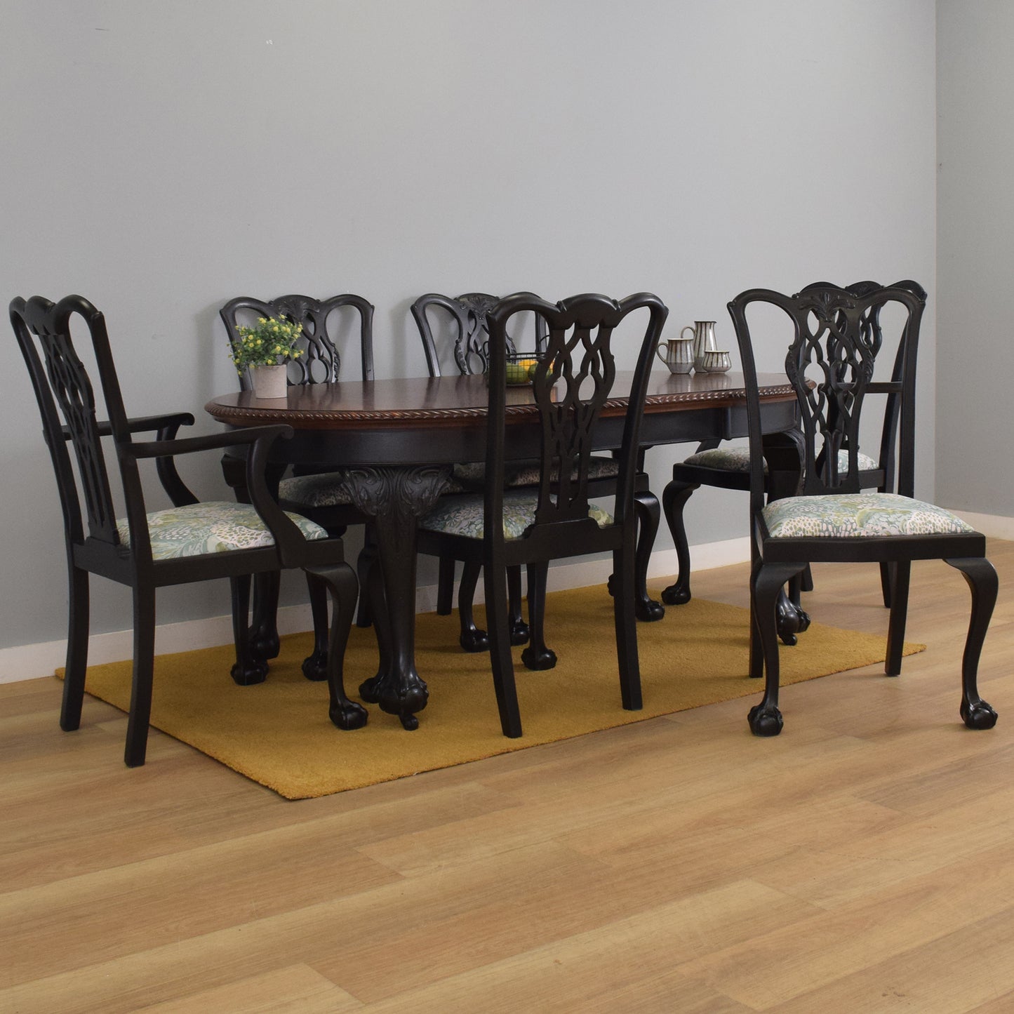 Painted Mahogany Table and Six Chairs