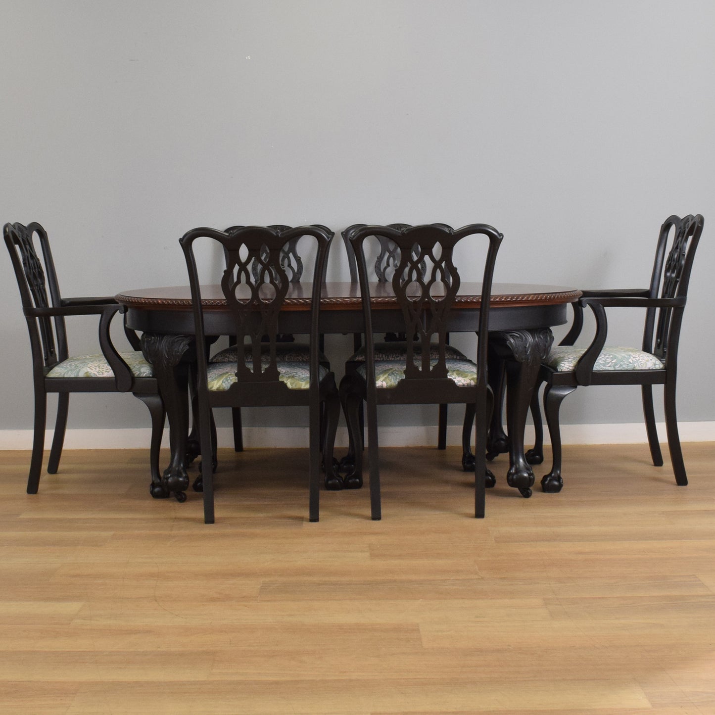 Painted Mahogany Table and Six Chairs