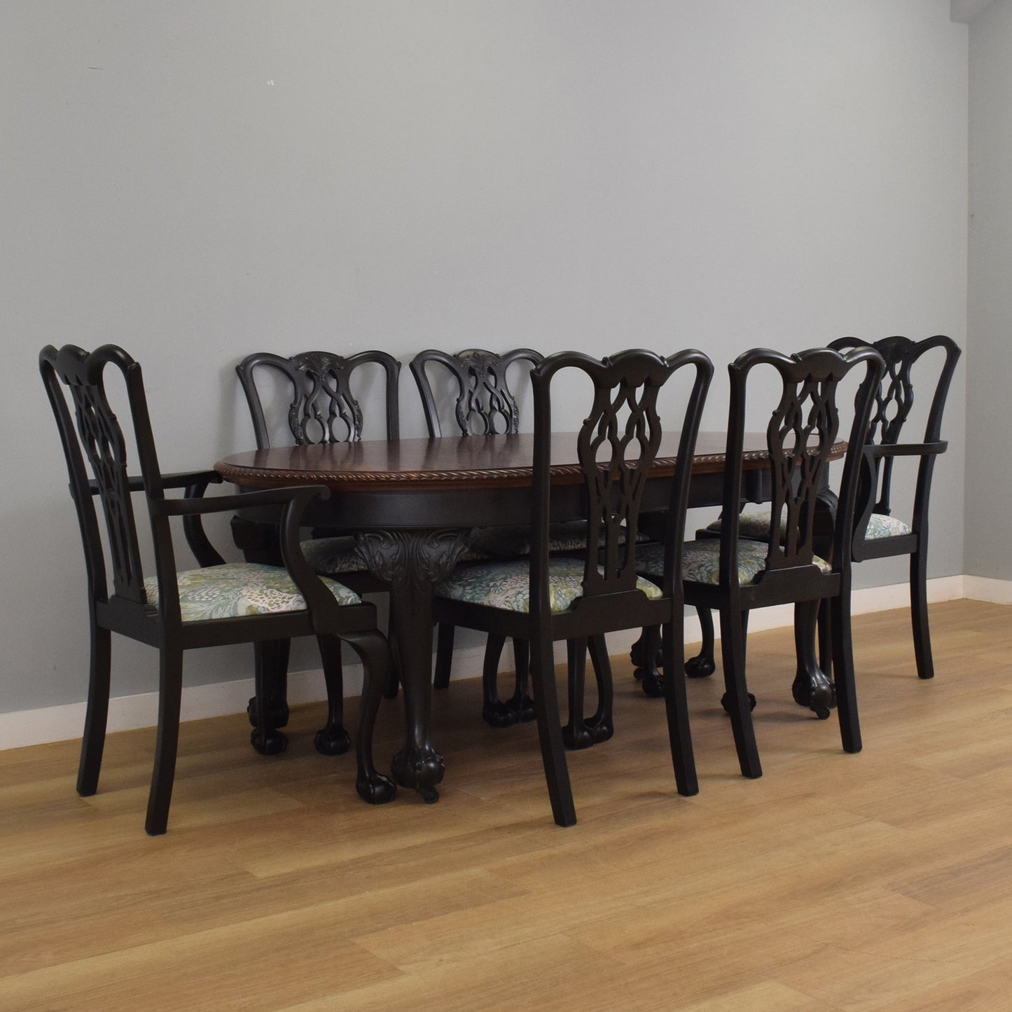Painted Mahogany Table and Six Chairs