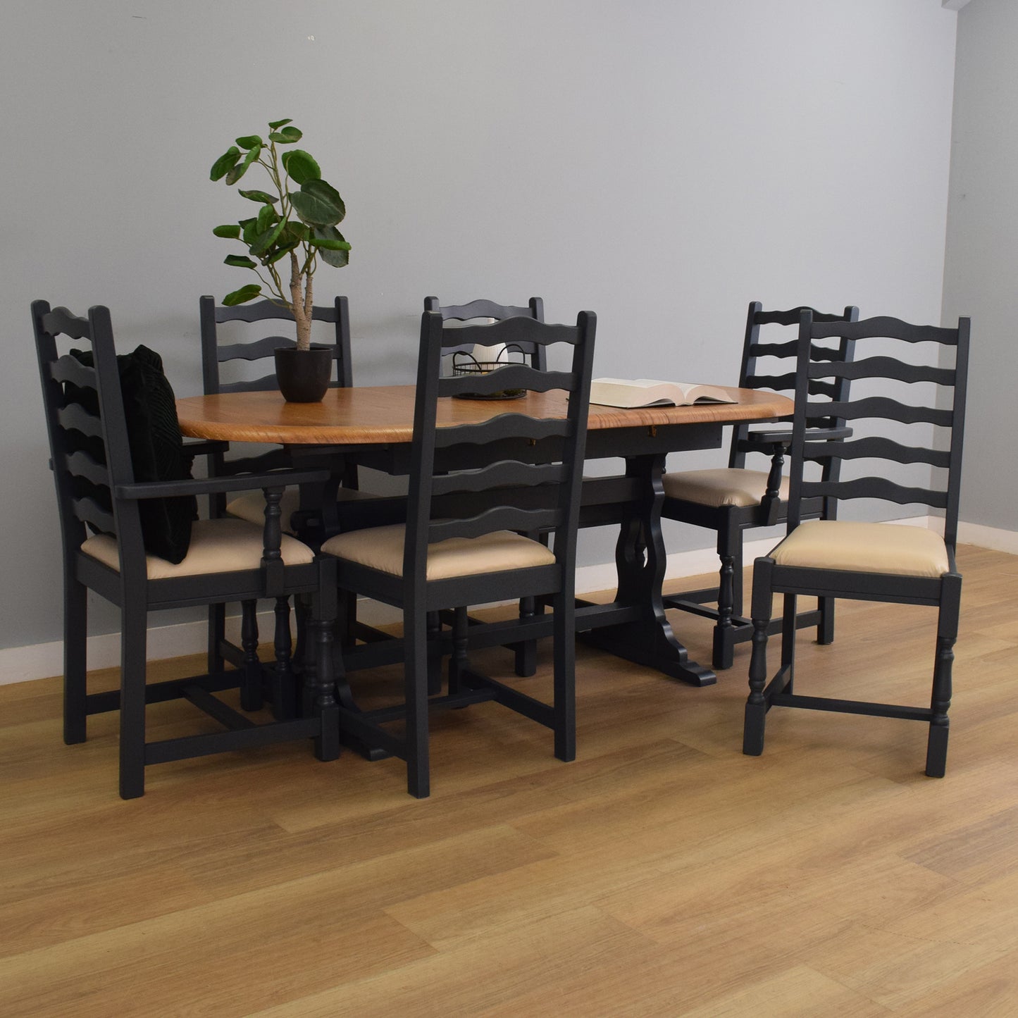 Painted Extendable Table and Six Chairs