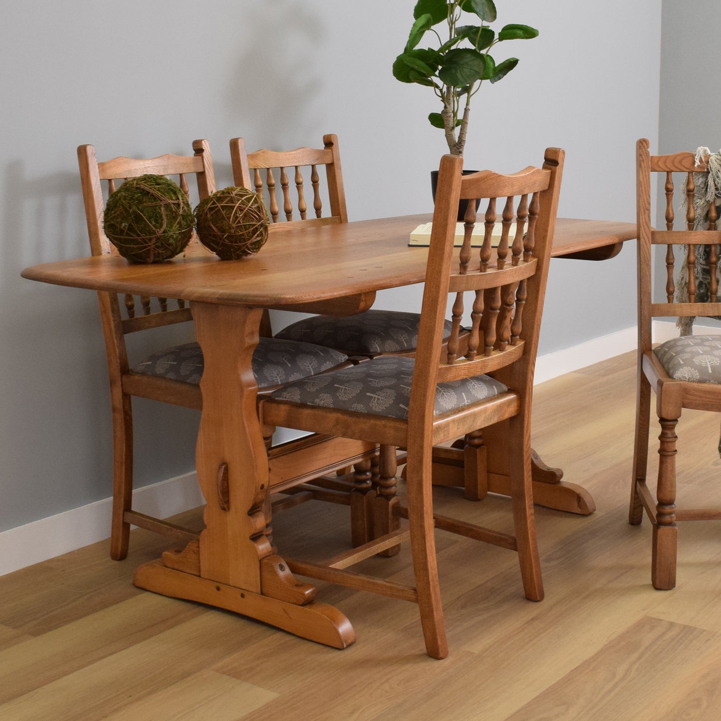 Ercol Trestle Table and Four 'Old Colonial' Chairs
