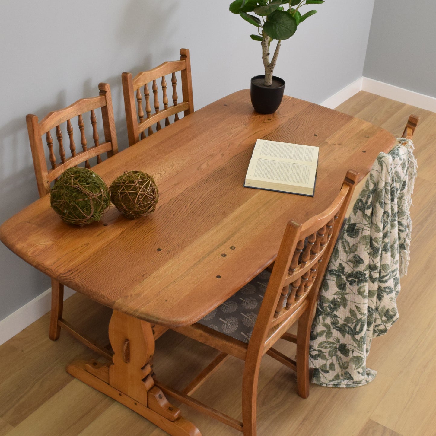Ercol Trestle Table and Four 'Old Colonial' Chairs