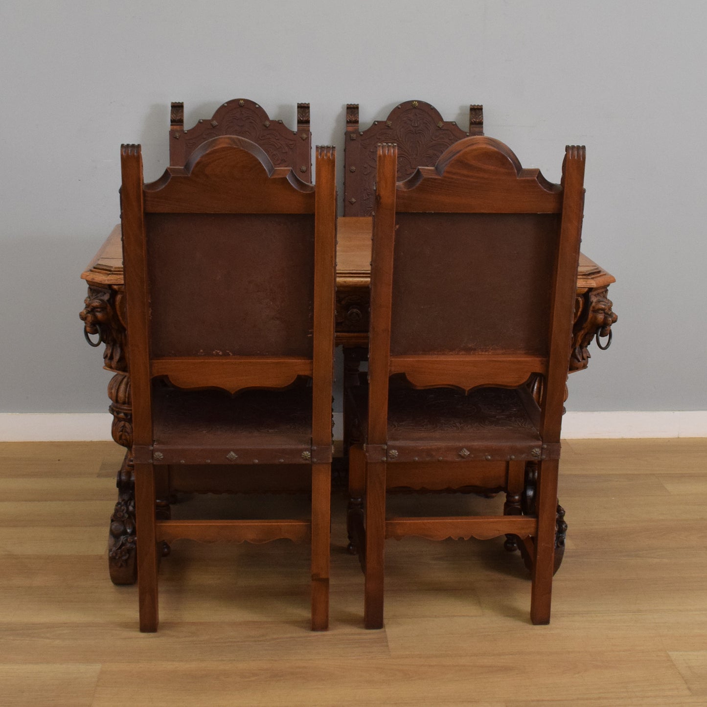 Carved Oak Table and Four Chairs