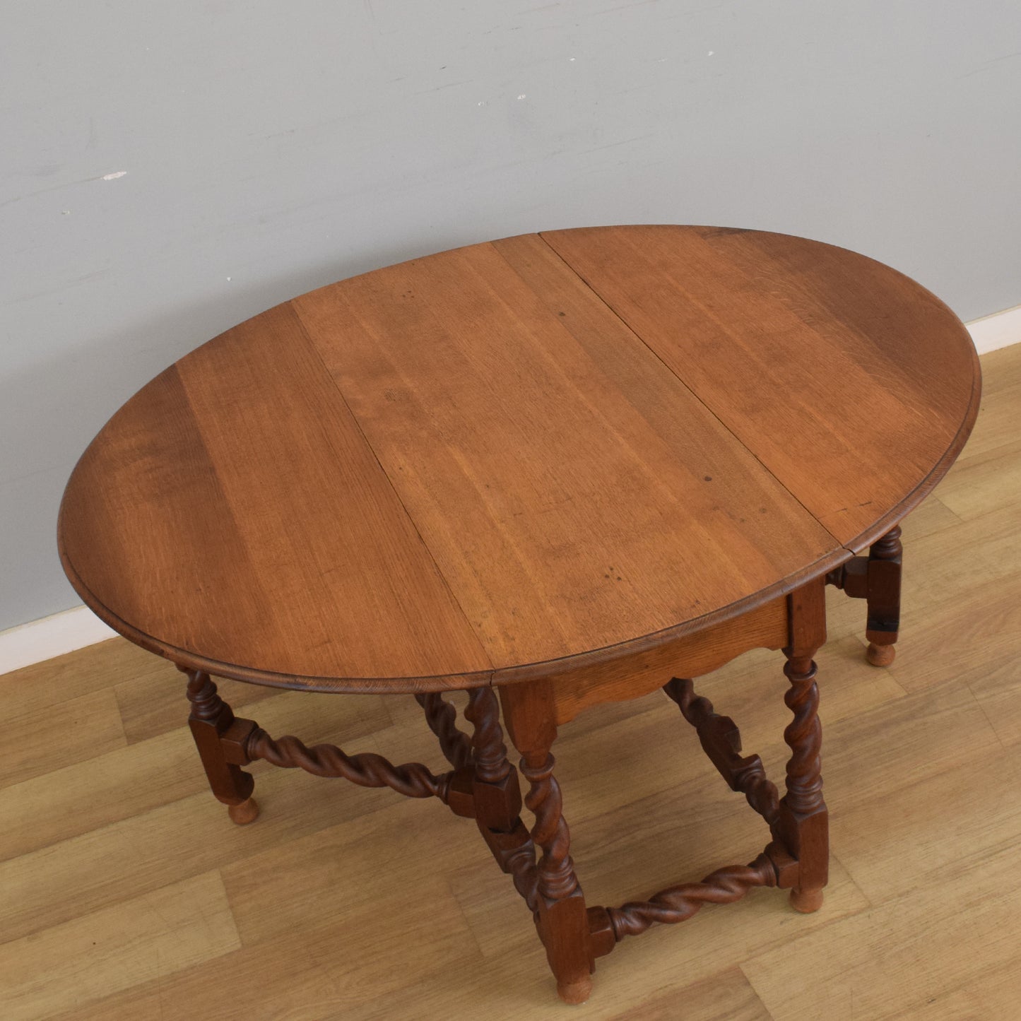 Oak Barley-Twist Drop Leaf Table and Four Chairs