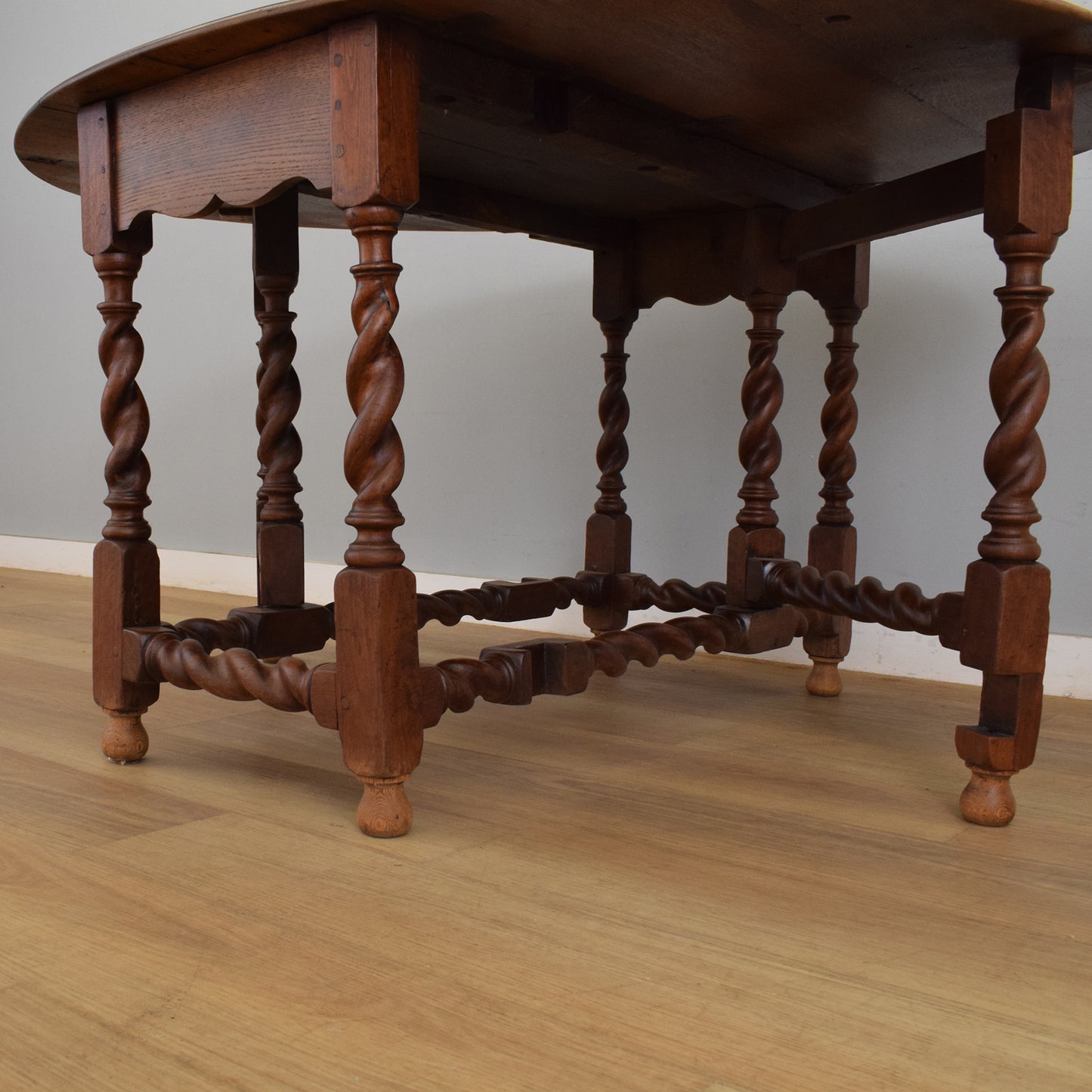 Oak Barley-Twist Drop Leaf Table and Four Chairs
